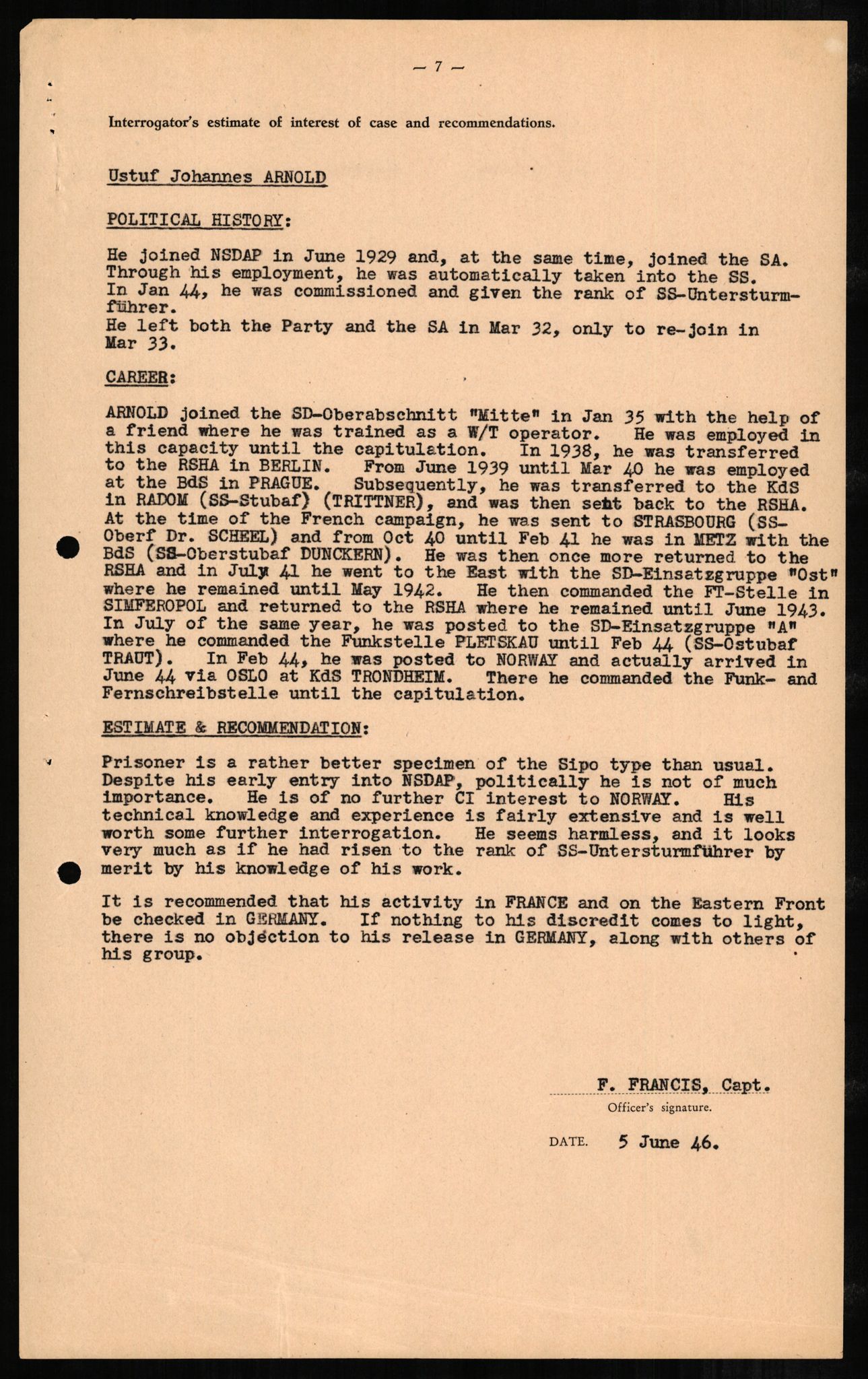 Forsvaret, Forsvarets overkommando II, RA/RAFA-3915/D/Db/L0001: CI Questionaires. Tyske okkupasjonsstyrker i Norge. Tyskere., 1945-1946, p. 356