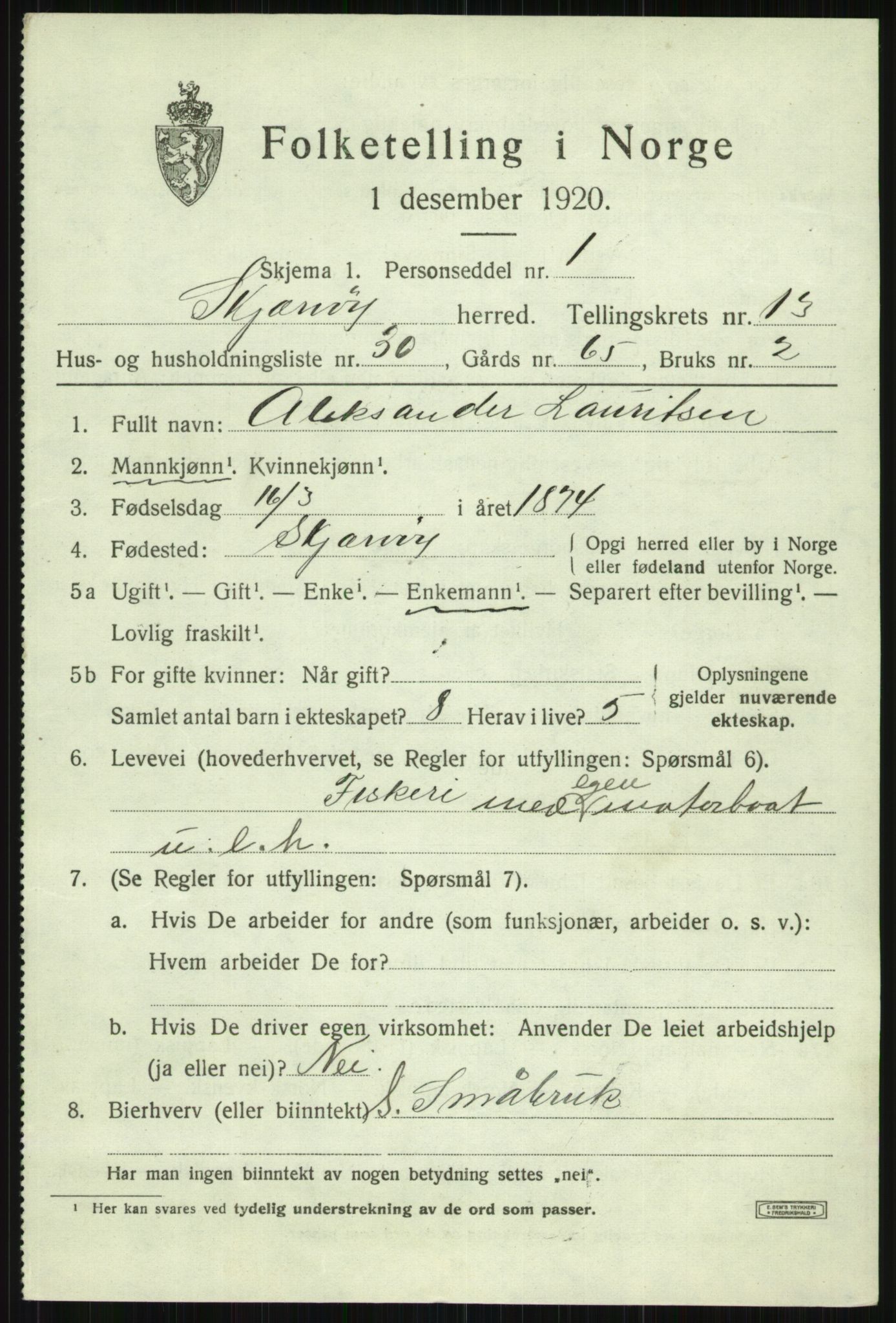 SATØ, 1920 census for Skjervøy, 1920, p. 6735