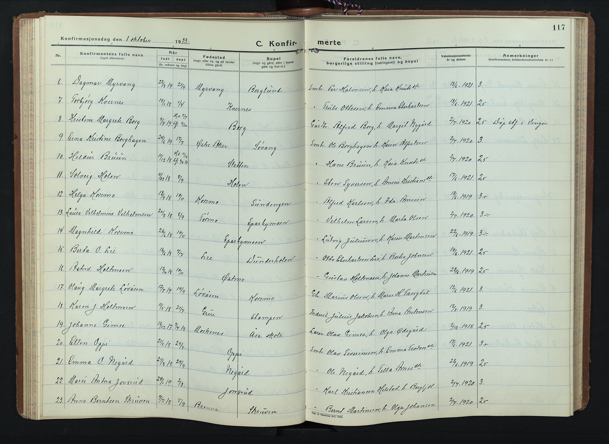 Hof prestekontor, AV/SAH-PREST-038/H/Ha/Hab/L0003: Parish register (copy) no. 3, 1933-1947, p. 117