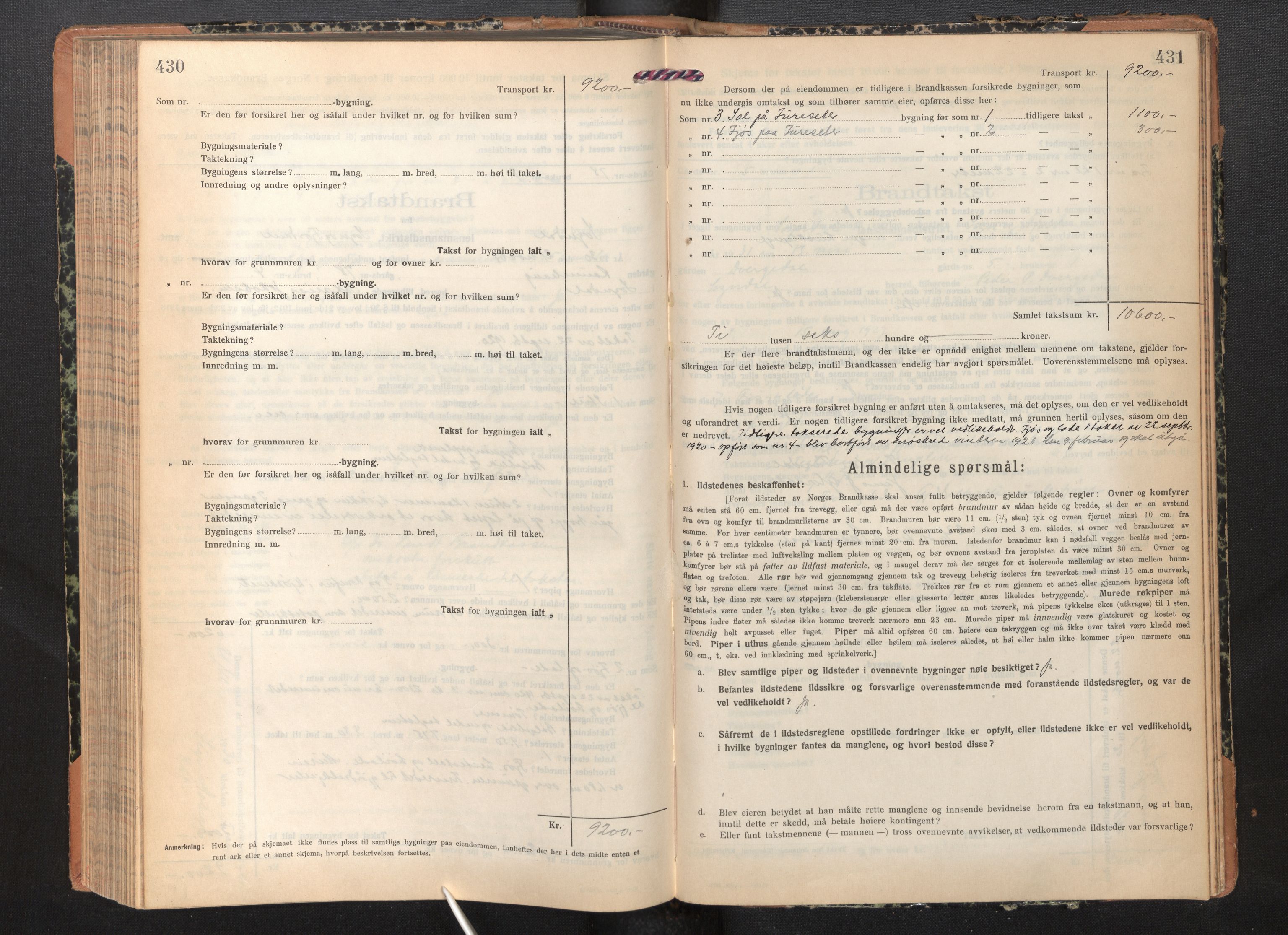 Lensmannen i Sogndal, AV/SAB-A-29901/0012/L0012: Branntakstprotokoll, skjematakst, 1922-1931, p. 430-431