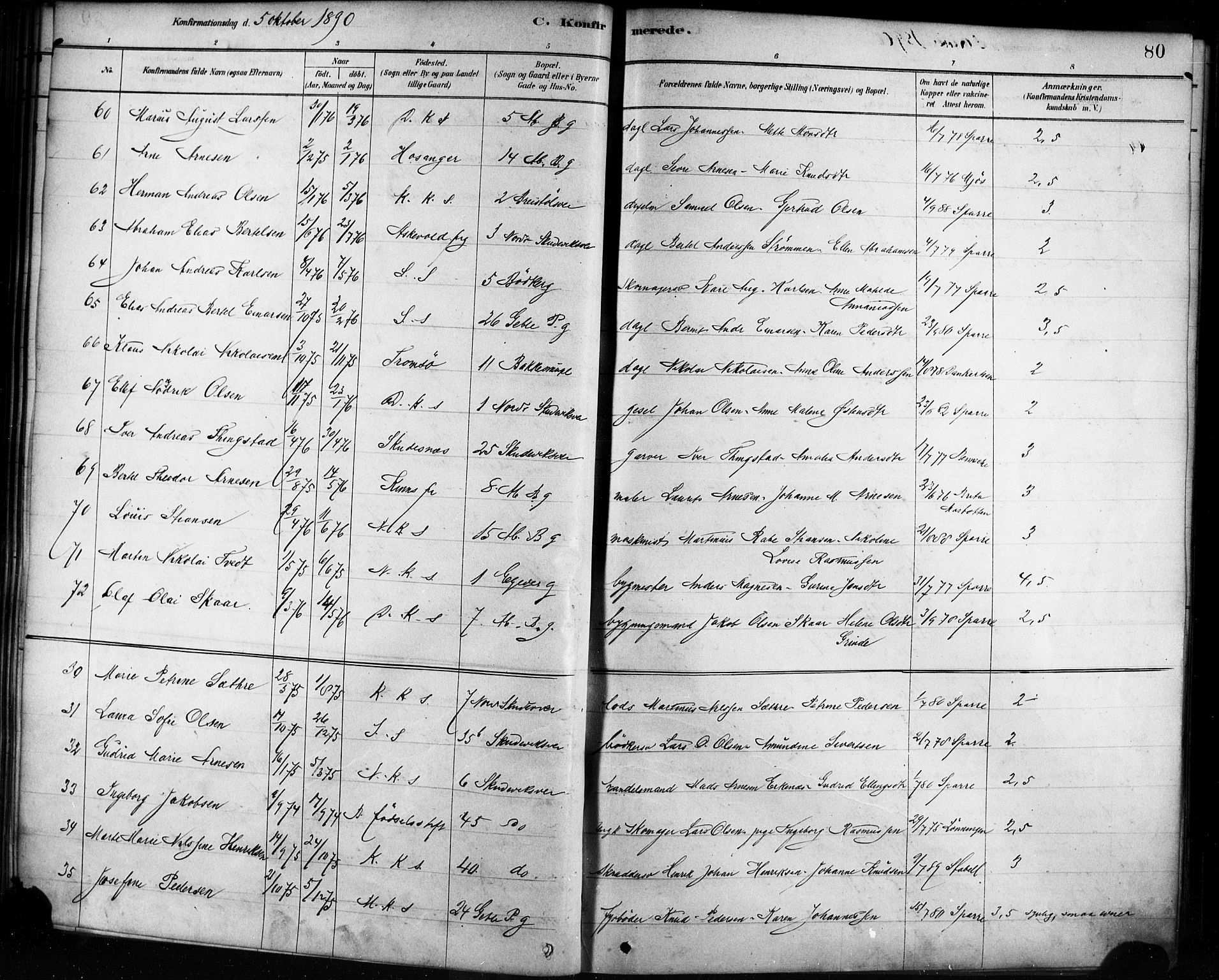 Sandviken Sokneprestembete, AV/SAB-A-77601/H/Ha/L0002: Parish register (official) no. A 2, 1878-1896, p. 80