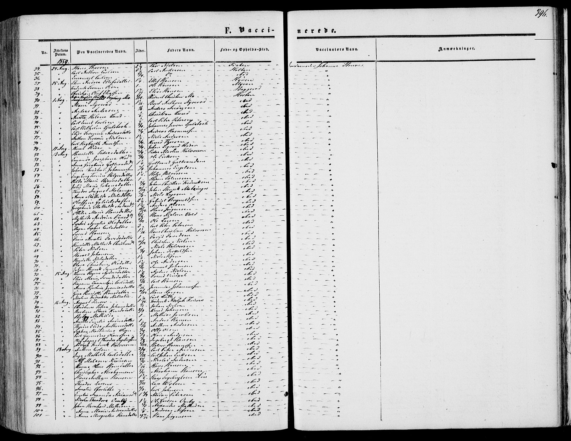 Borre kirkebøker, AV/SAKO-A-338/F/Fa/L0006: Parish register (official) no. I 6, 1852-1862, p. 396