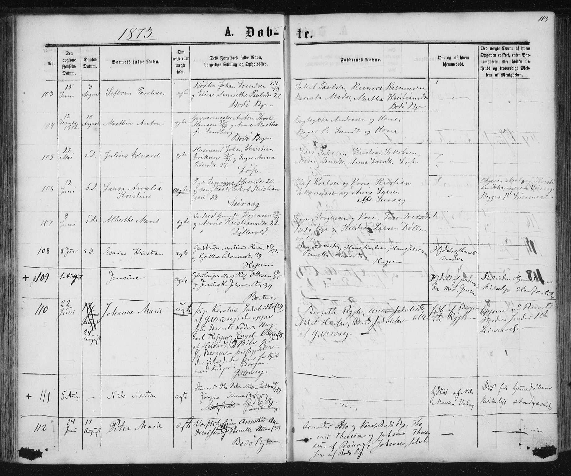 Ministerialprotokoller, klokkerbøker og fødselsregistre - Nordland, SAT/A-1459/801/L0008: Parish register (official) no. 801A08, 1864-1875, p. 113