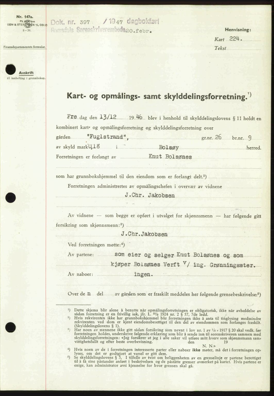 Romsdal sorenskriveri, AV/SAT-A-4149/1/2/2C: Mortgage book no. A22, 1947-1947, Diary no: : 397/1947