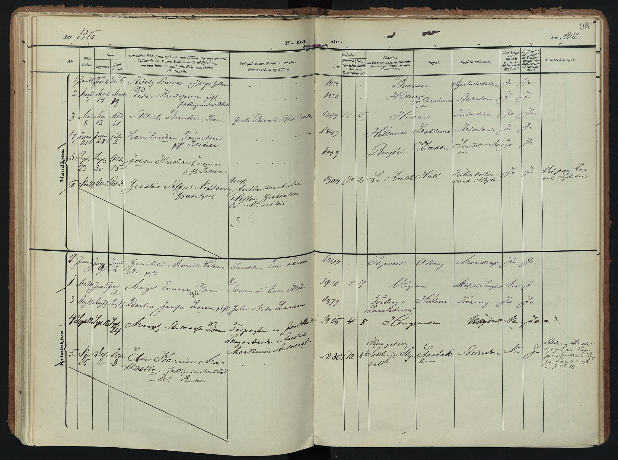 Hedrum kirkebøker, SAKO/A-344/F/Fc/L0002: Parish register (official) no. III 2, 1907-1930, p. 98