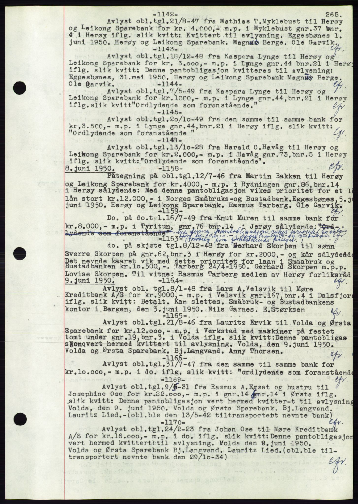 Søre Sunnmøre sorenskriveri, AV/SAT-A-4122/1/2/2C/L0072: Mortgage book no. 66, 1941-1955, Diary no: : 1142/1950