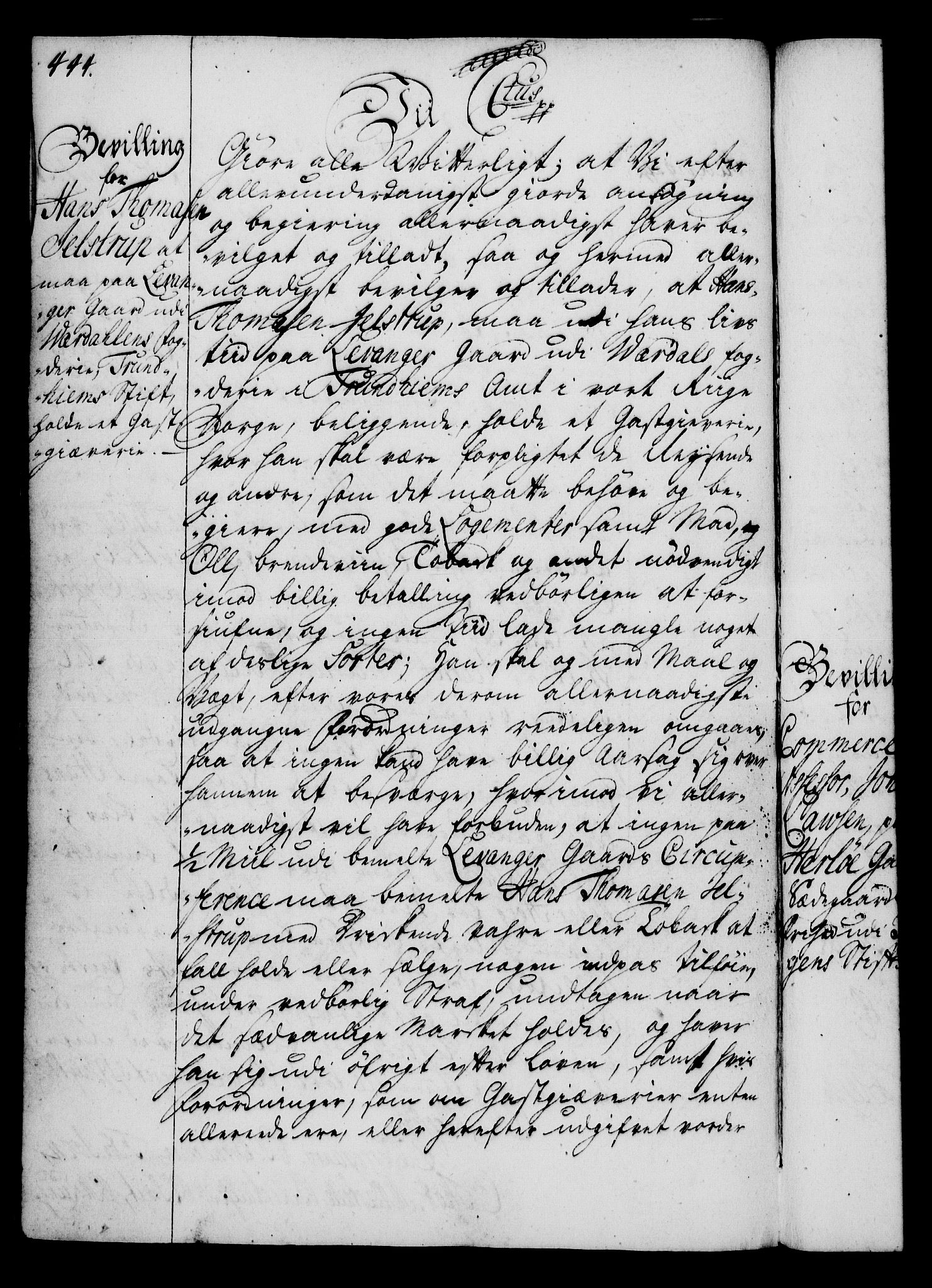 Rentekammeret, Kammerkanselliet, RA/EA-3111/G/Gg/Gga/L0003: Norsk ekspedisjonsprotokoll med register (merket RK 53.3), 1727-1734, p. 444