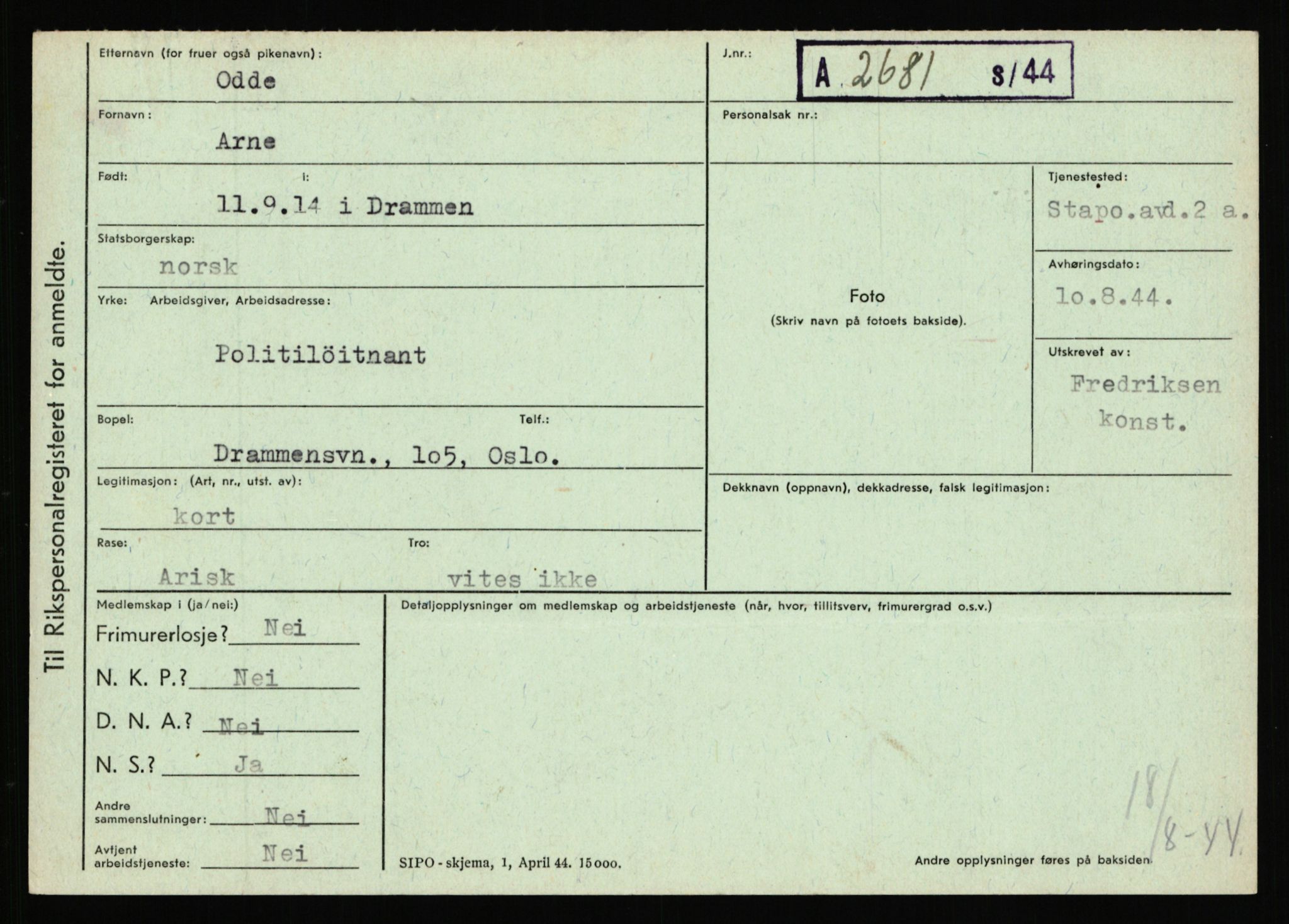 Statspolitiet - Hovedkontoret / Osloavdelingen, AV/RA-S-1329/C/Ca/L0012: Oanæs - Quistgaard	, 1943-1945, p. 18