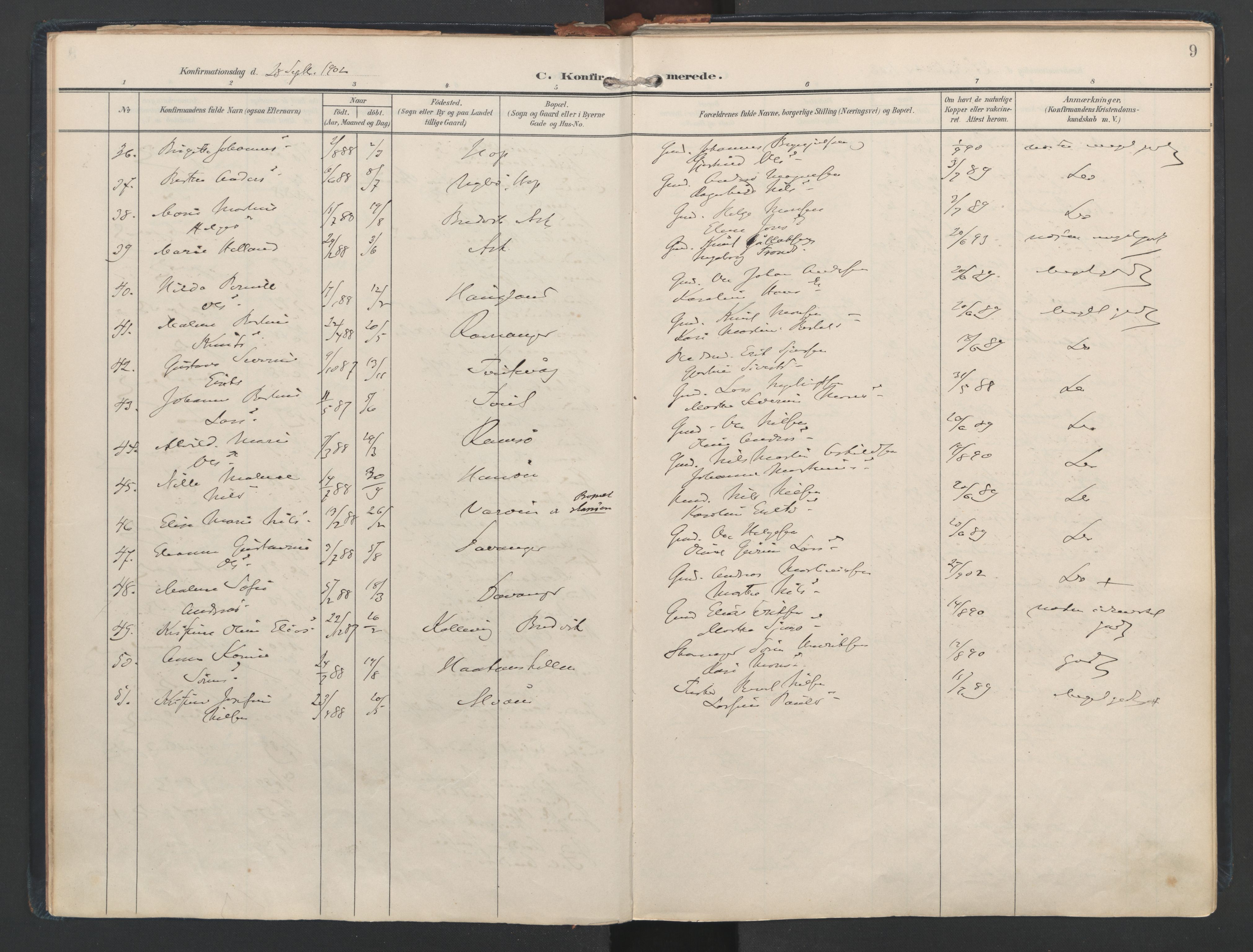 Askøy Sokneprestembete, AV/SAB-A-74101/H/Ha/Haa/Haad/L0001: Parish register (official) no. D 1, 1902-1916, p. 9