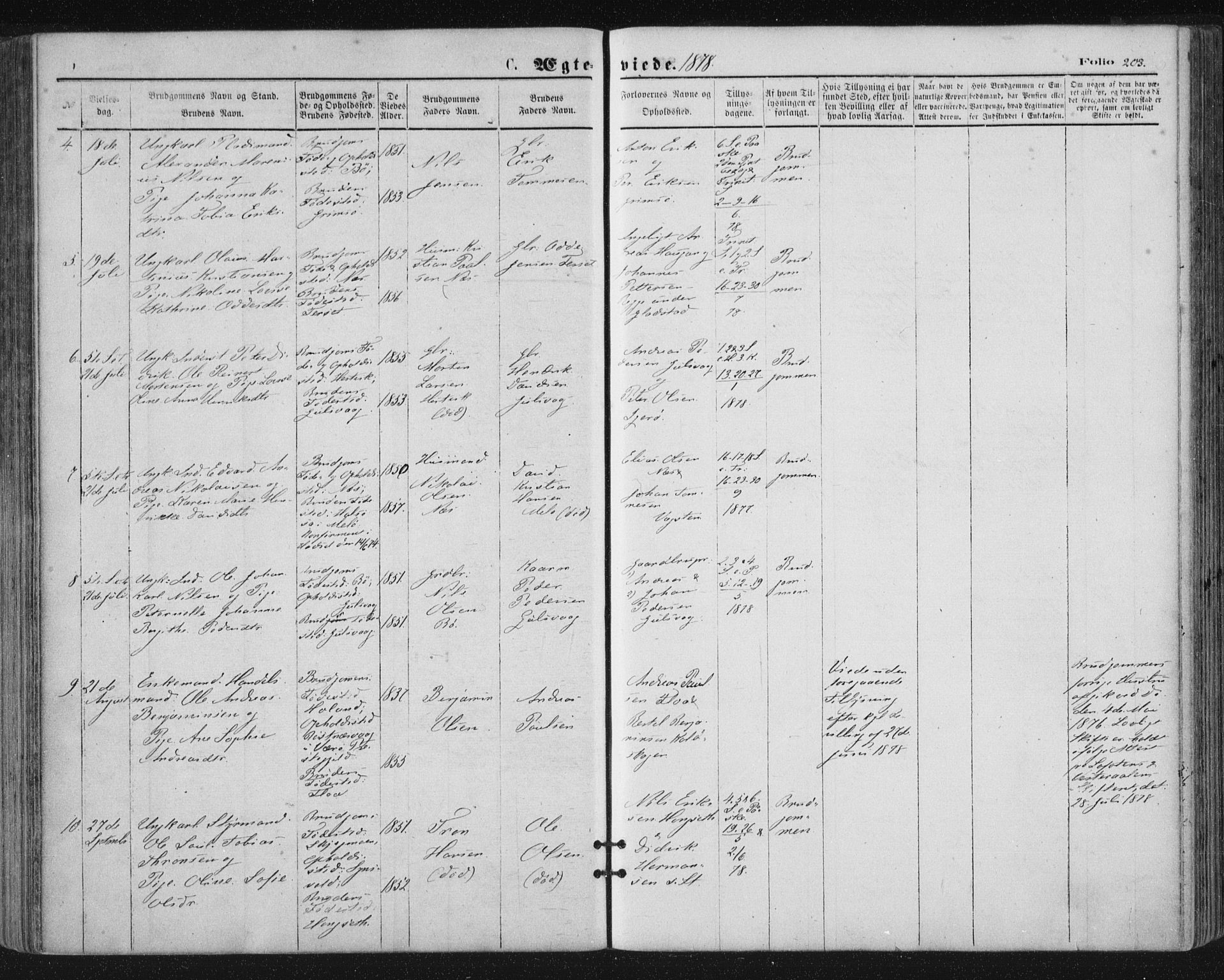 Ministerialprotokoller, klokkerbøker og fødselsregistre - Nordland, AV/SAT-A-1459/816/L0241: Parish register (official) no. 816A07, 1870-1885, p. 203