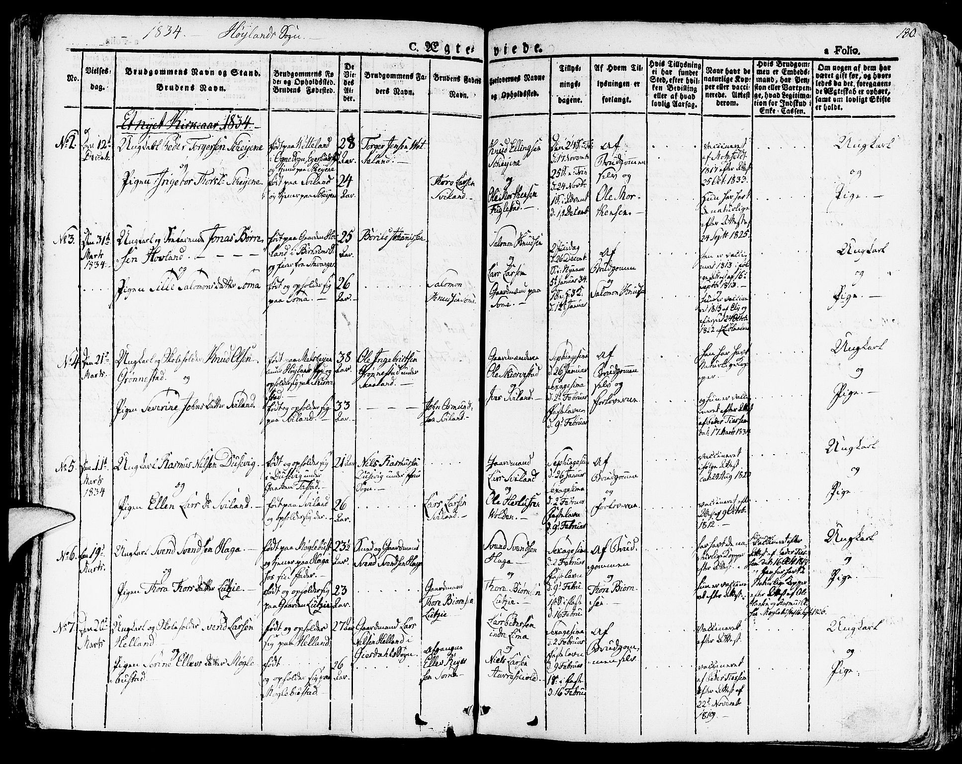 Høyland sokneprestkontor, AV/SAST-A-101799/001/30BA/L0007: Parish register (official) no. A 7 /1, 1825-1841, p. 180