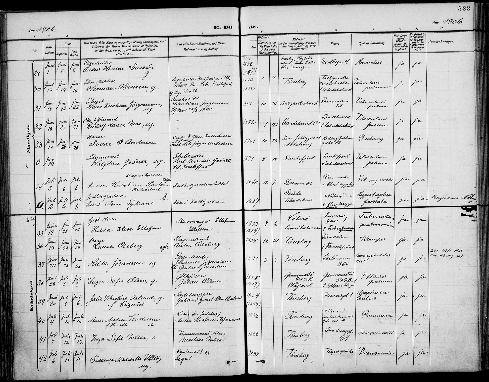 Tønsberg kirkebøker, AV/SAKO-A-330/F/Fa/L0013: Parish register (official) no. I 13, 1900-1913, p. 533