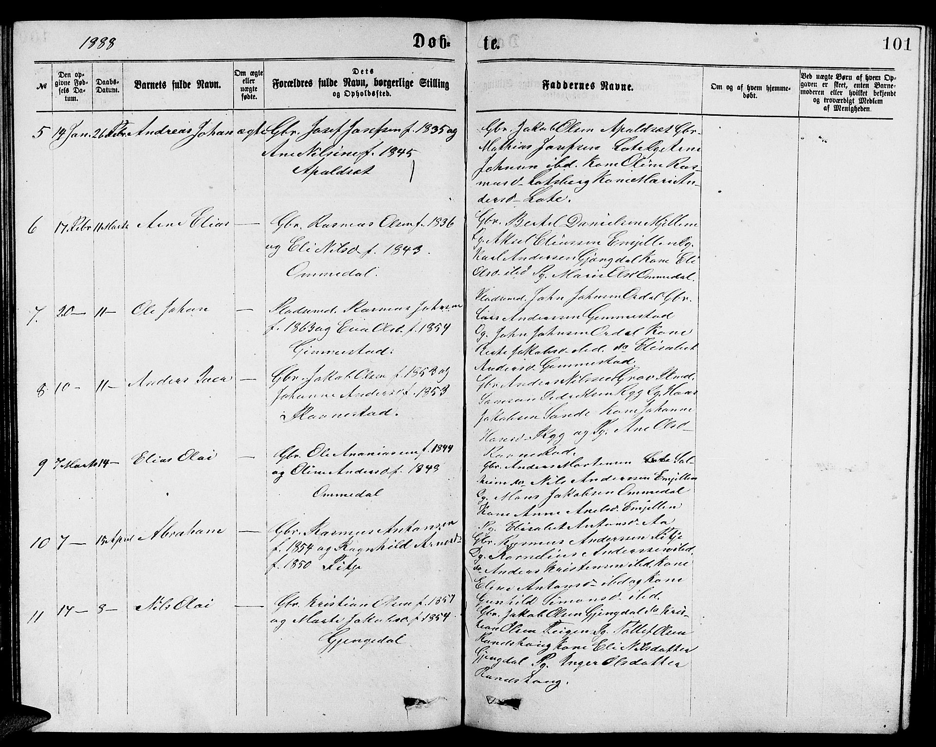 Gloppen sokneprestembete, SAB/A-80101/H/Hab/Habb/L0001: Parish register (copy) no. B 1, 1872-1888, p. 101