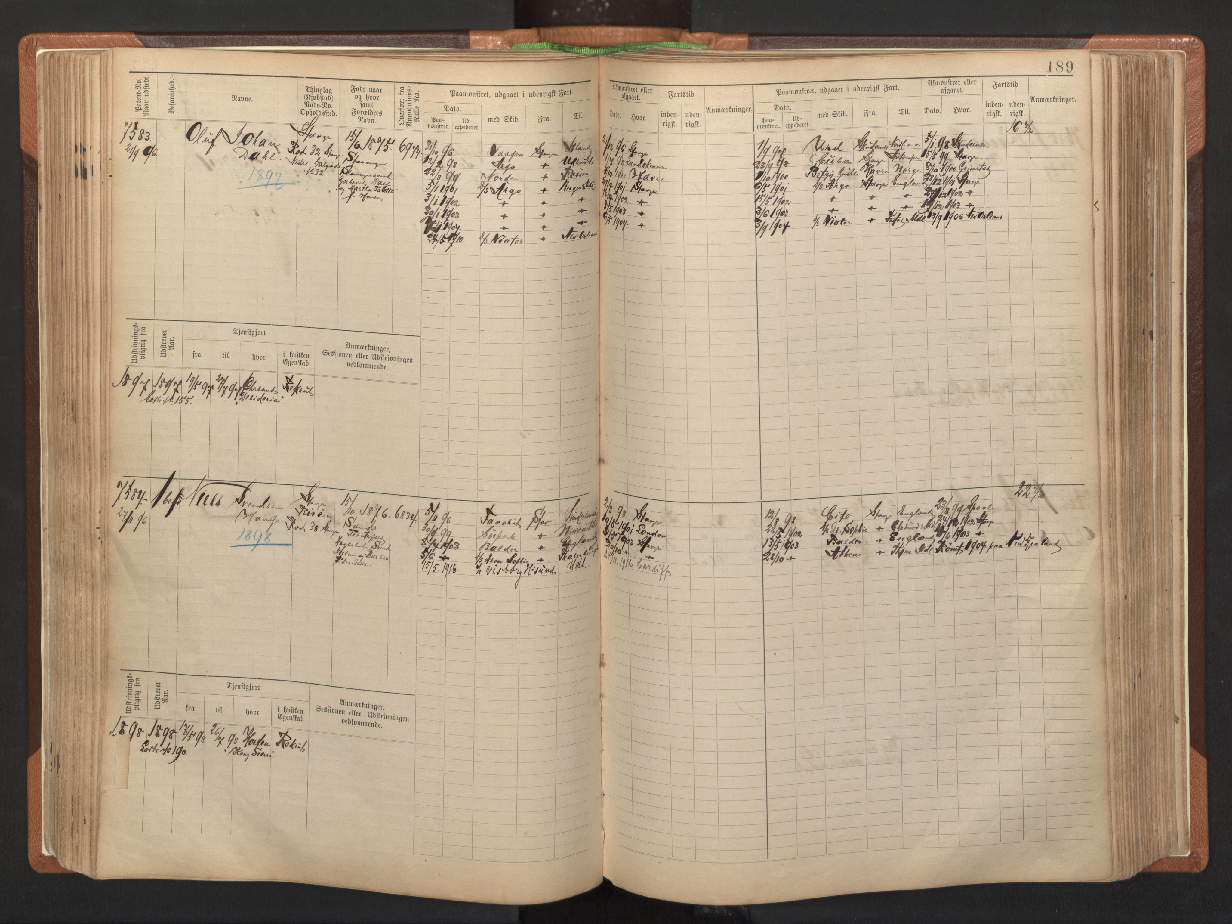 Stavanger sjømannskontor, AV/SAST-A-102006/F/Fb/Fbb/L0012: Sjøfartshovedrulle, patentnr. 7207-8158, 1894-1904, p. 192