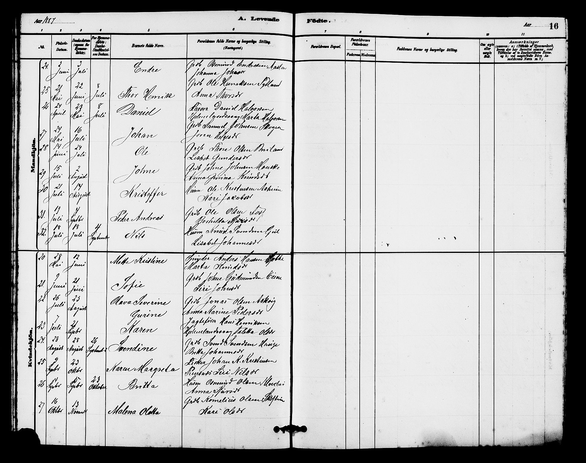 Hjelmeland sokneprestkontor, AV/SAST-A-101843/01/V/L0007: Parish register (copy) no. B 7, 1880-1909, p. 16