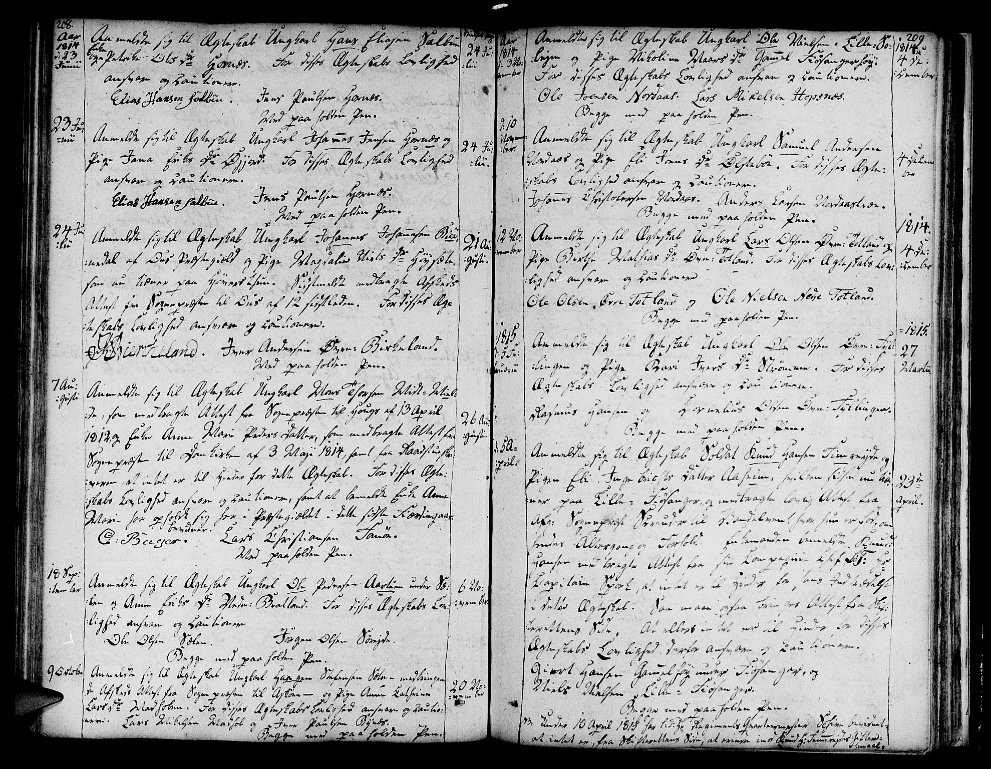 Fana Sokneprestembete, AV/SAB-A-75101/H/Haa/Haaa/L0006: Parish register (official) no. A 6, 1800-1815, p. 208-209