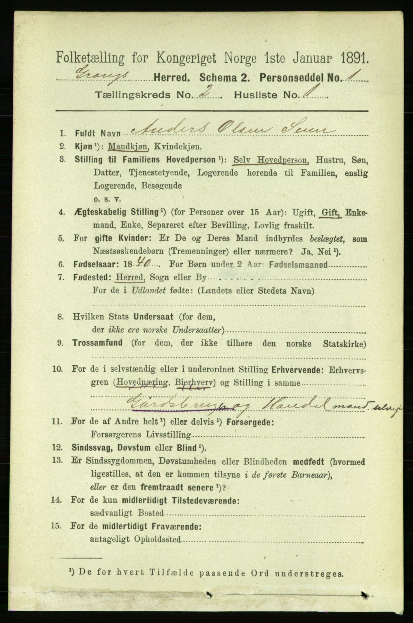 RA, 1891 census for 1742 Grong, 1891, p. 722