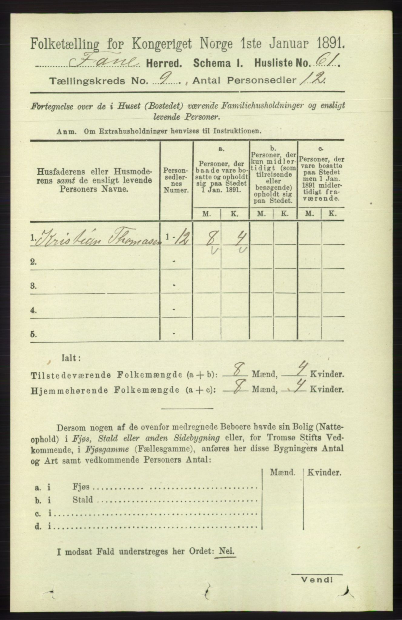 RA, 1891 census for 1249 Fana, 1891, p. 4813