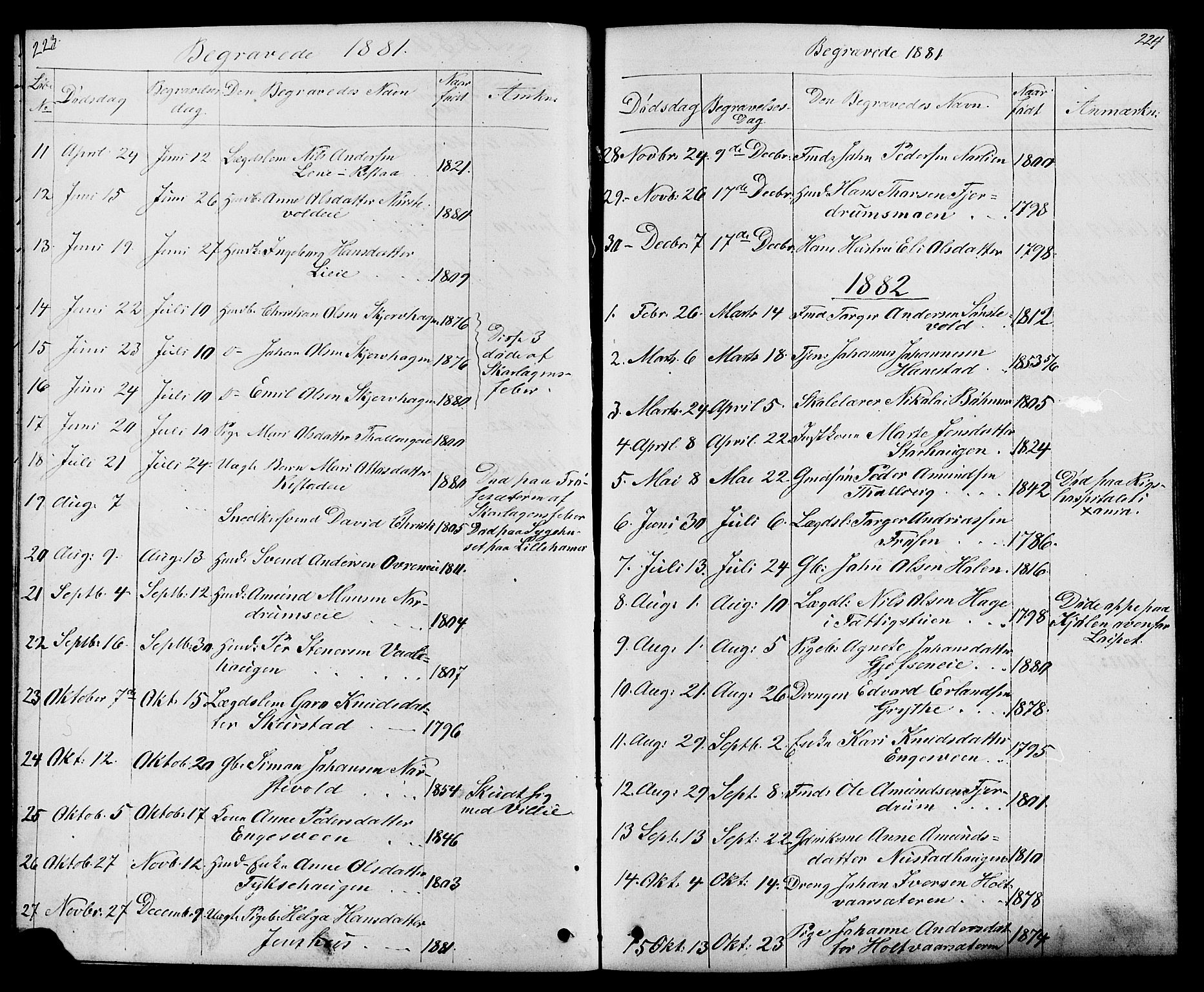 Østre Gausdal prestekontor, SAH/PREST-092/H/Ha/Hab/L0001: Parish register (copy) no. 1, 1863-1893, p. 223-224