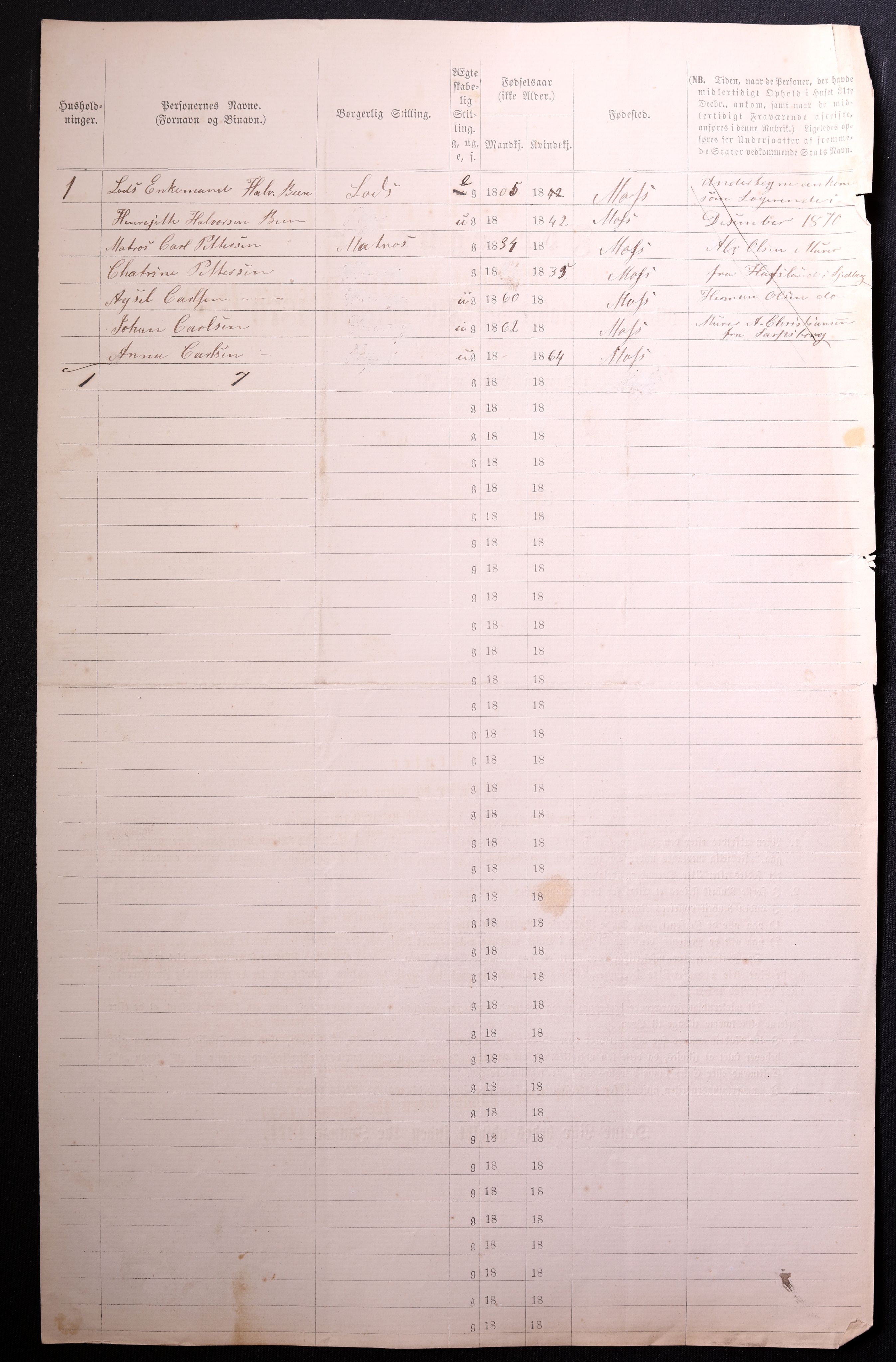 RA, 1870 census for 0104 Moss, 1870, p. 622