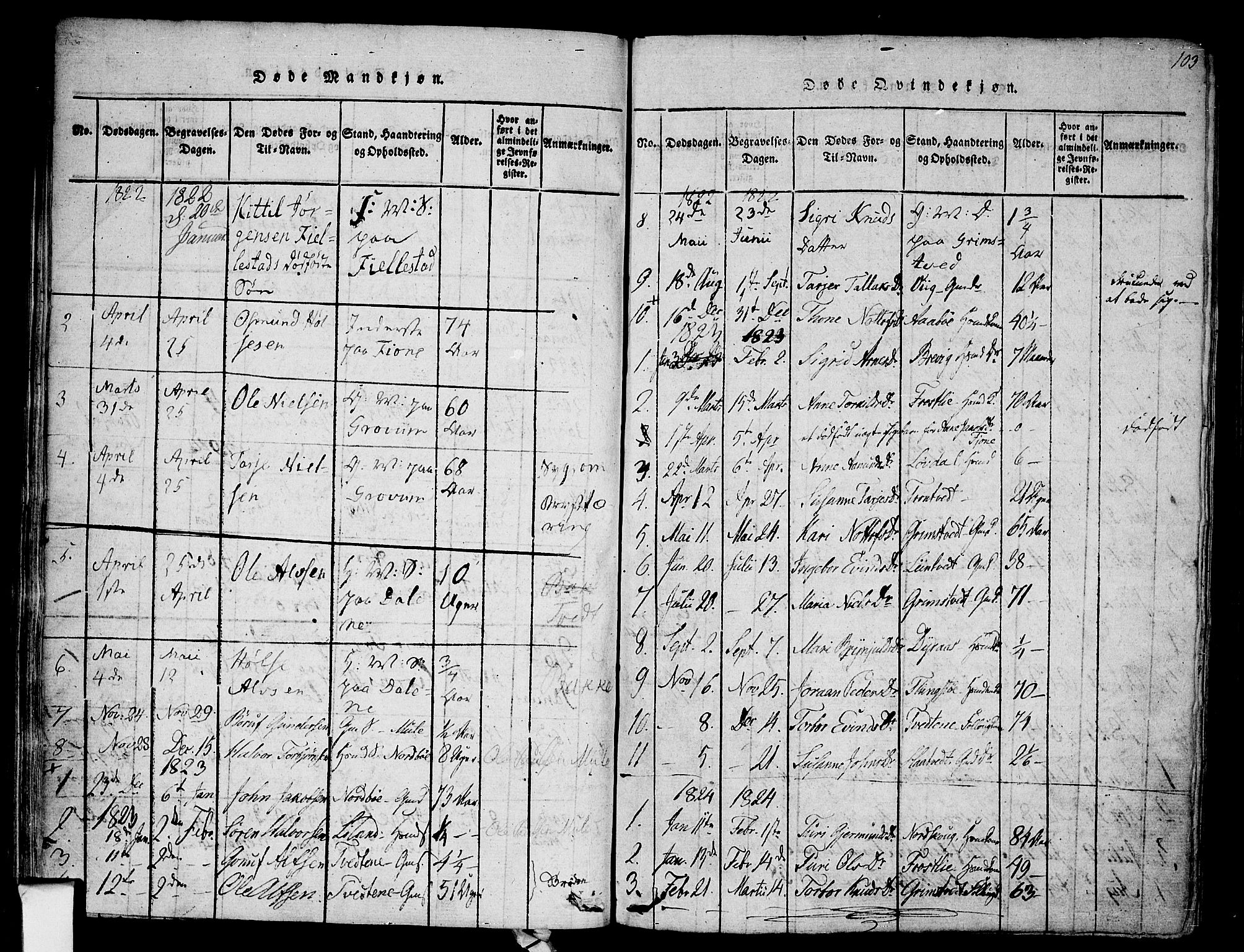 Nissedal kirkebøker, SAKO/A-288/F/Fa/L0002: Parish register (official) no. I 2, 1814-1845, p. 103