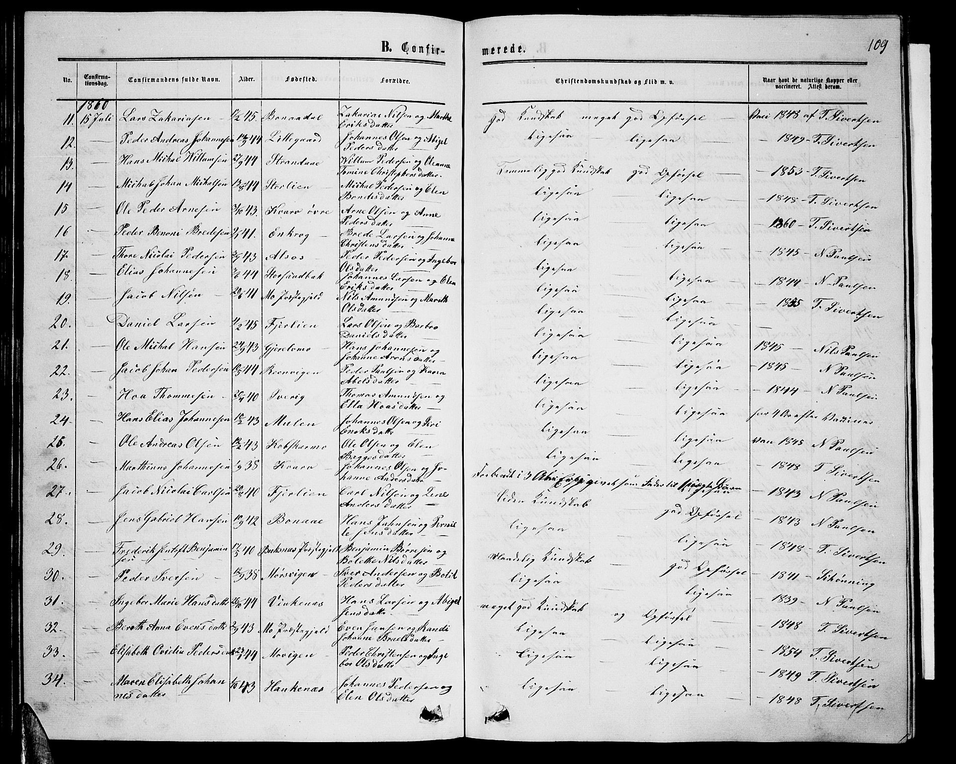 Ministerialprotokoller, klokkerbøker og fødselsregistre - Nordland, AV/SAT-A-1459/853/L0775: Parish register (copy) no. 853C03, 1859-1877, p. 109