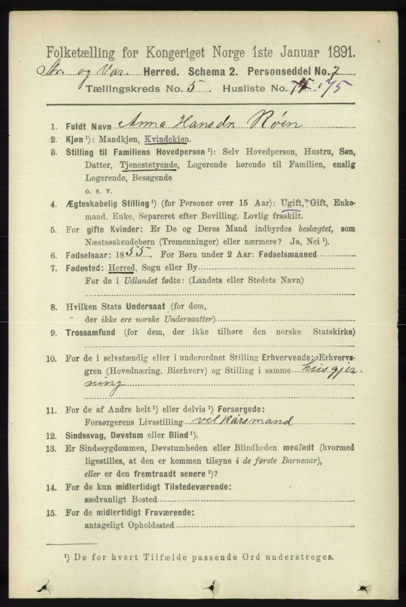 RA, 1891 census for 1226 Strandebarm og Varaldsøy, 1891, p. 2291