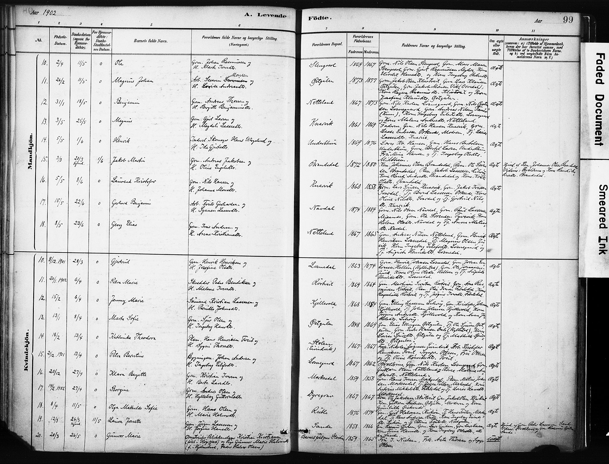 Gulen sokneprestembete, AV/SAB-A-80201/H/Haa/Haab/L0001: Parish register (official) no. B 1, 1881-1905, p. 99