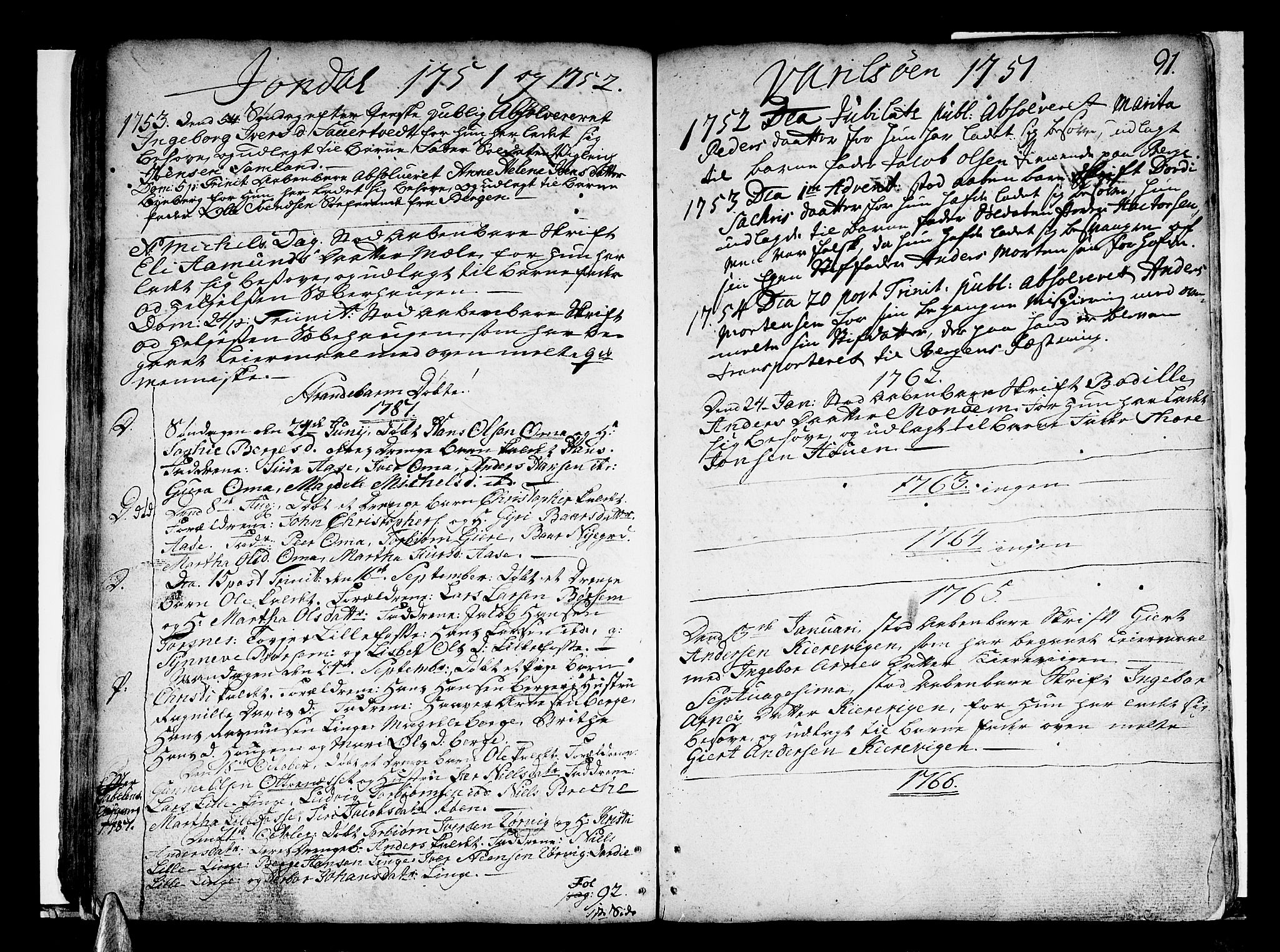 Strandebarm sokneprestembete, SAB/A-78401/H/Haa: Parish register (official) no. A 3 /1, 1750-1787, p. 91