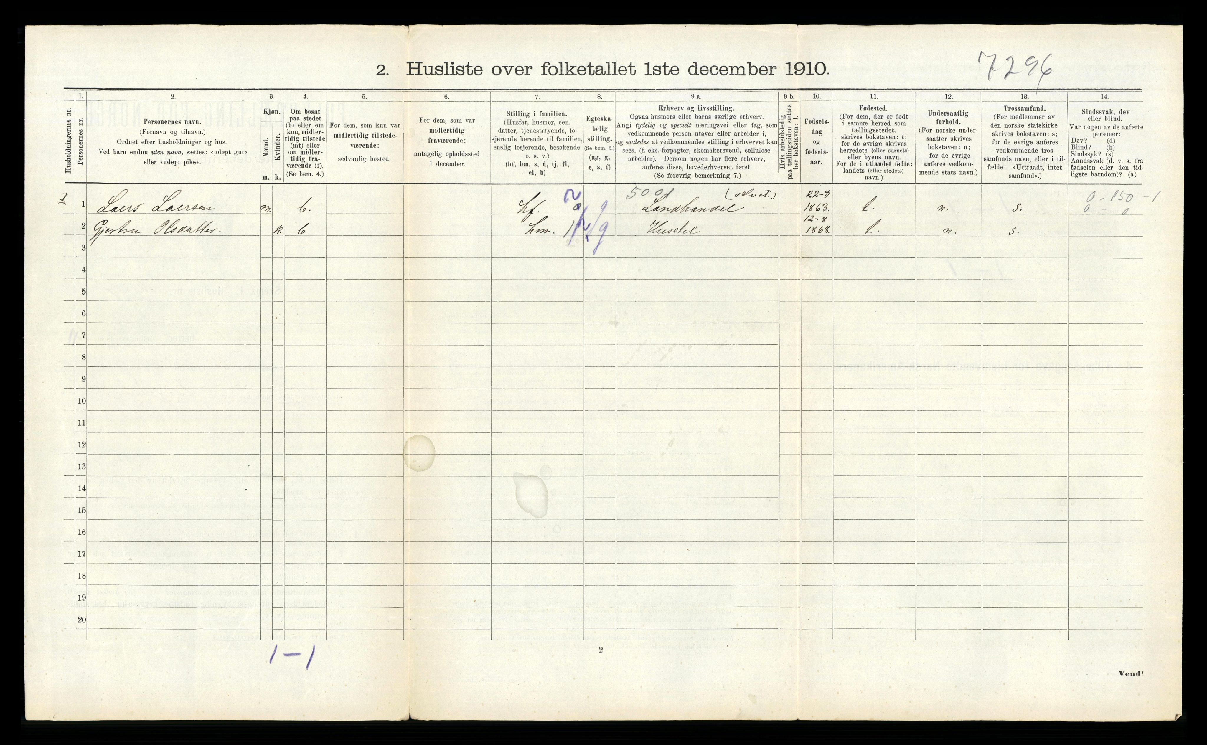 RA, 1910 census for Vestnes, 1910, p. 702