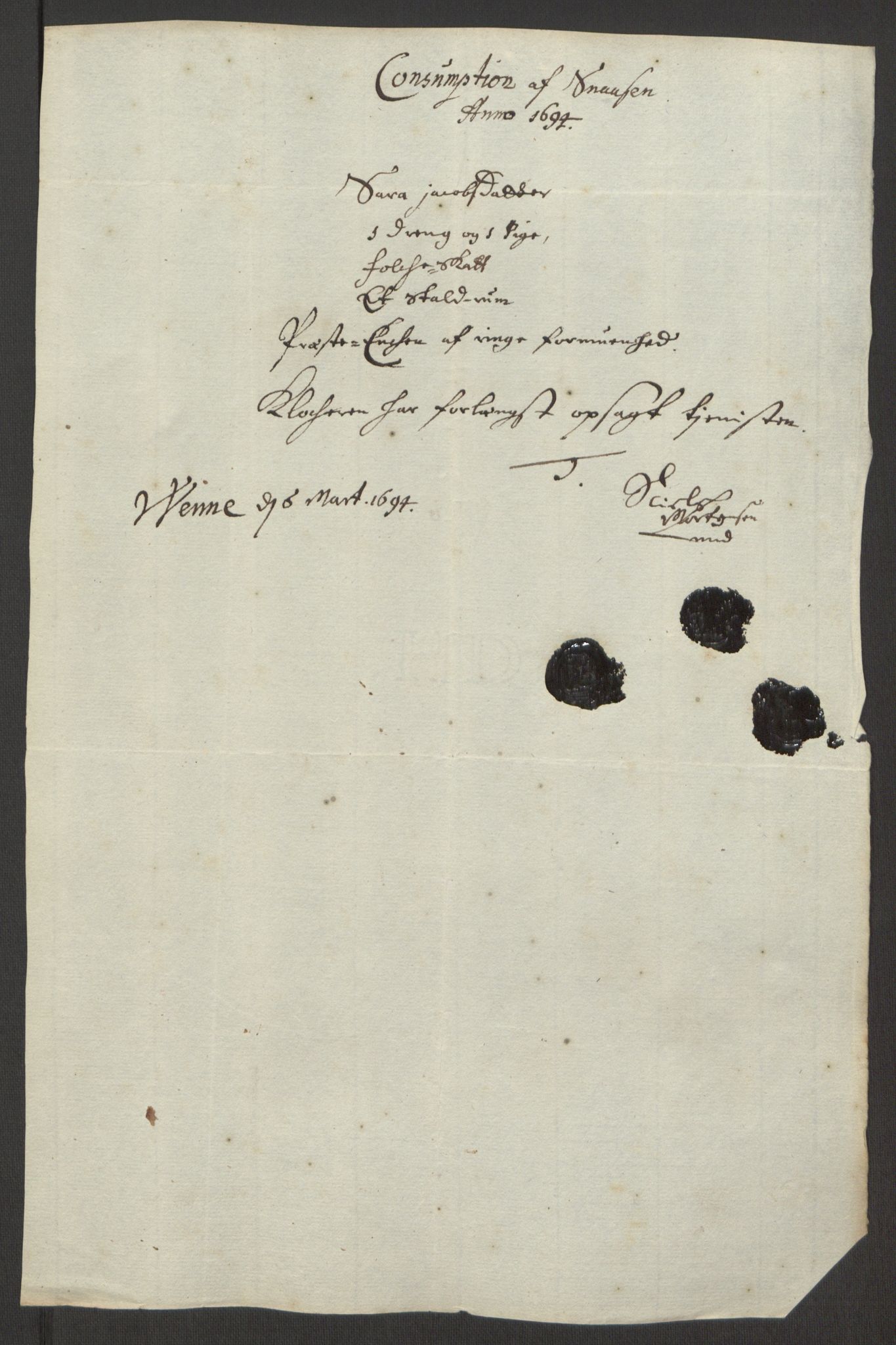 Rentekammeret inntil 1814, Reviderte regnskaper, Fogderegnskap, AV/RA-EA-4092/R63/L4308: Fogderegnskap Inderøy, 1692-1694, p. 554