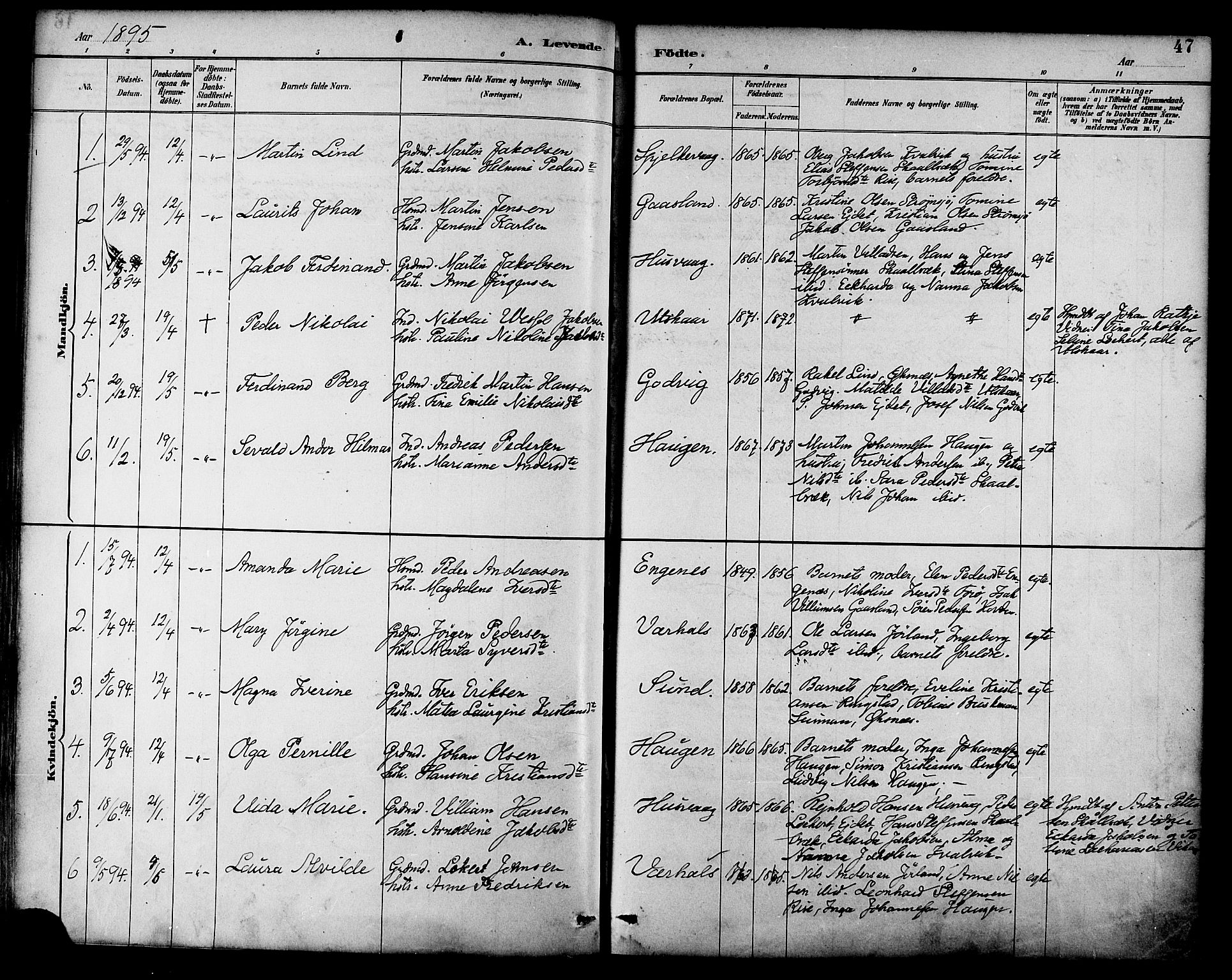 Ministerialprotokoller, klokkerbøker og fødselsregistre - Nordland, SAT/A-1459/892/L1320: Parish register (official) no. 892A01, 1886-1901, p. 47
