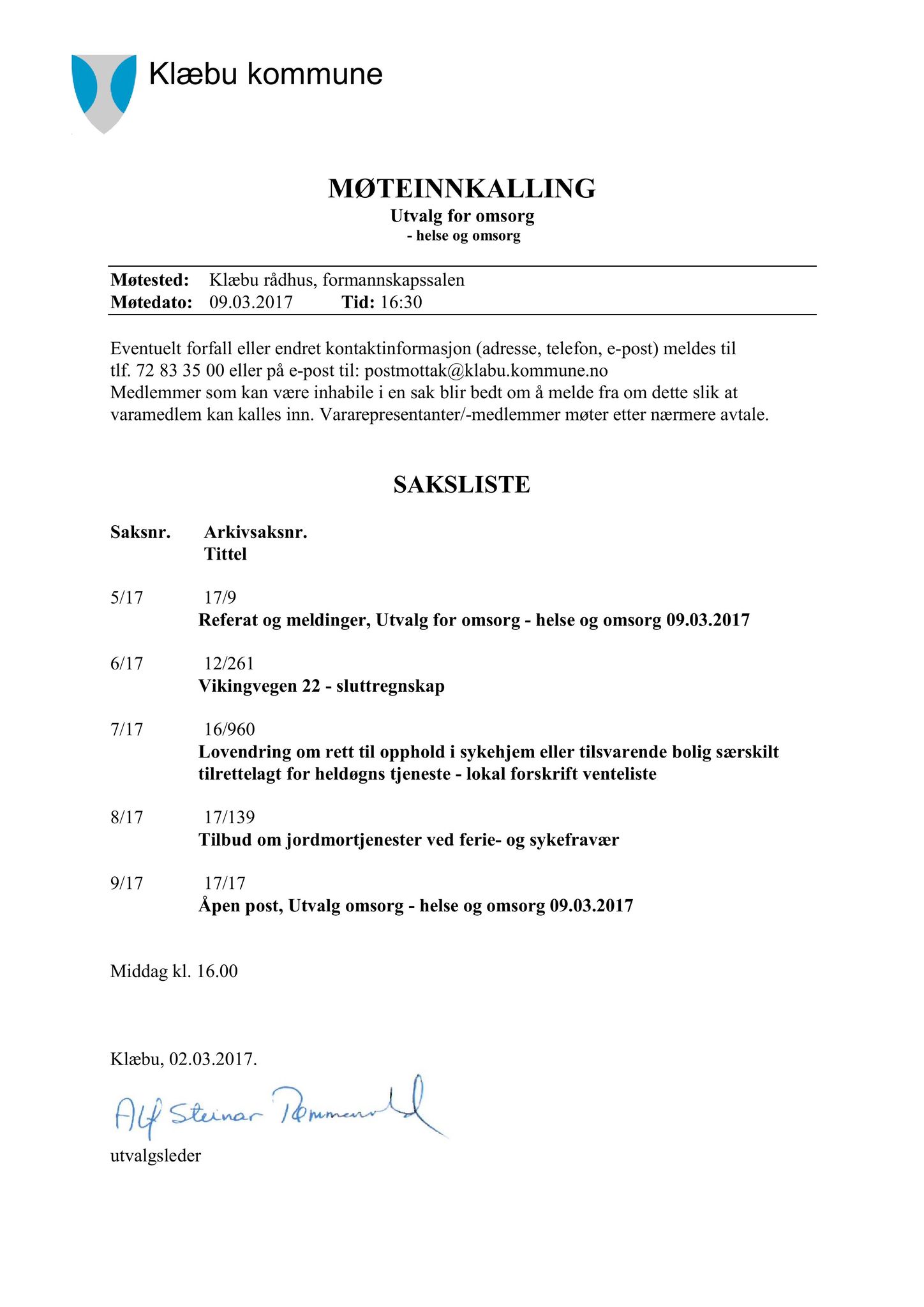 Klæbu Kommune, TRKO/KK/05-UOm/L008: Utvalg for omsorg - Møtedokumenter, 2017, p. 84