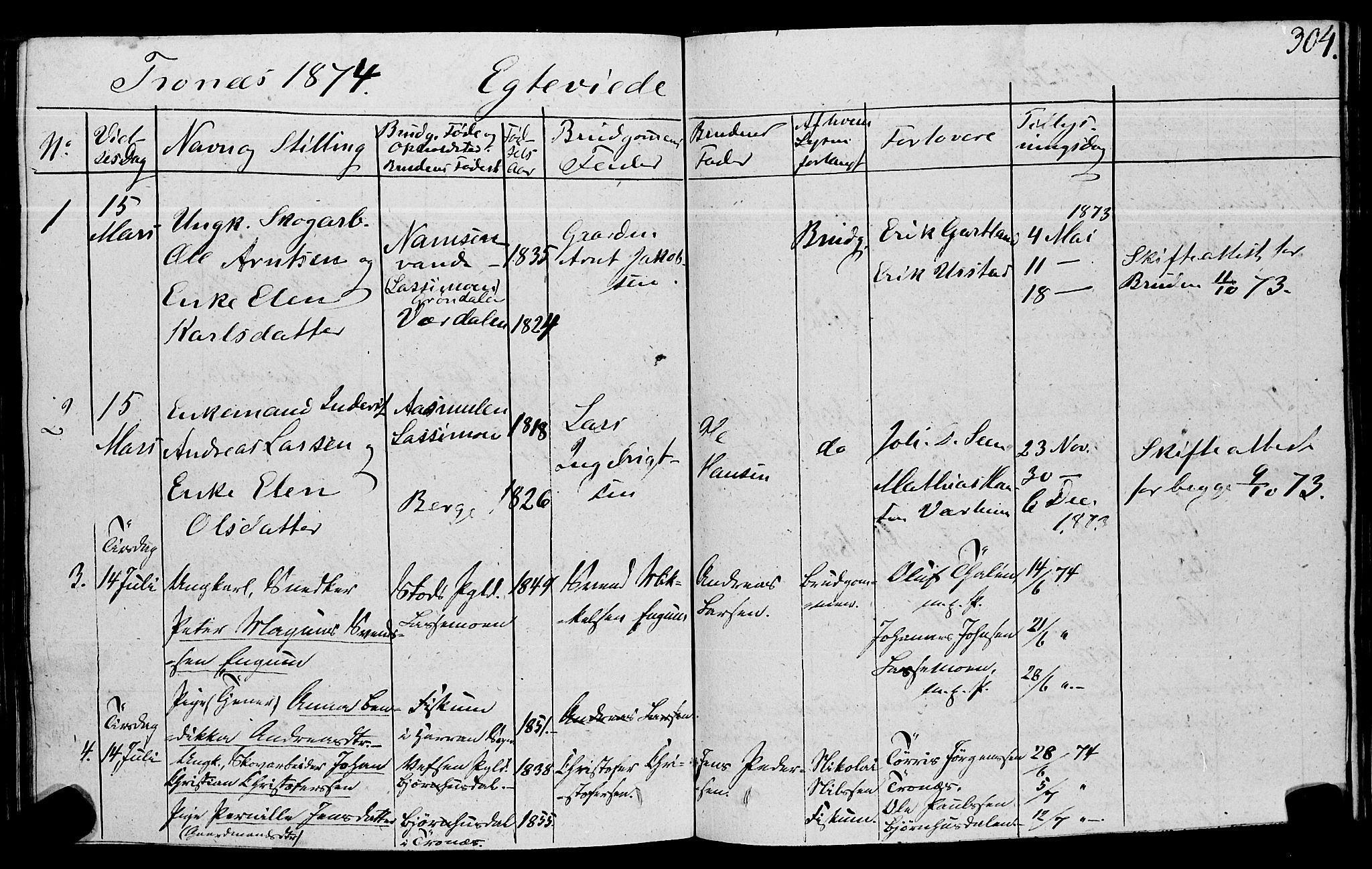 Ministerialprotokoller, klokkerbøker og fødselsregistre - Nord-Trøndelag, SAT/A-1458/762/L0538: Parish register (official) no. 762A02 /2, 1833-1879, p. 304
