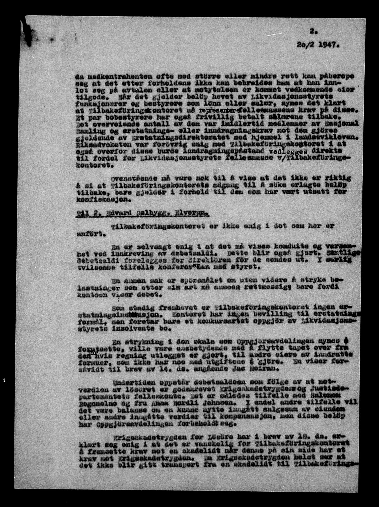 Justisdepartementet, Tilbakeføringskontoret for inndratte formuer, AV/RA-S-1564/H/Hc/Hcc/L0927: --, 1945-1947, p. 357