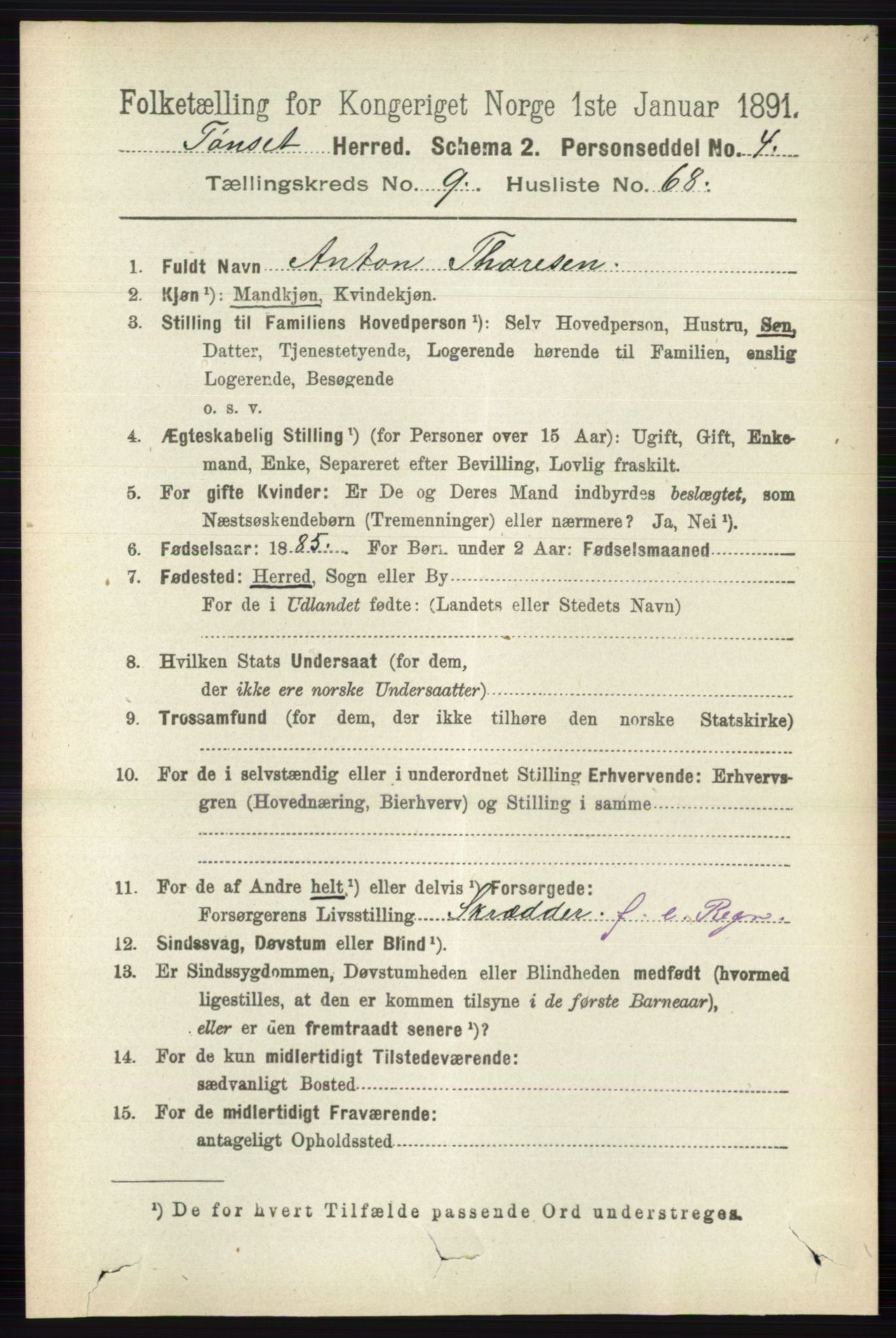 RA, 1891 census for 0437 Tynset, 1891, p. 2804