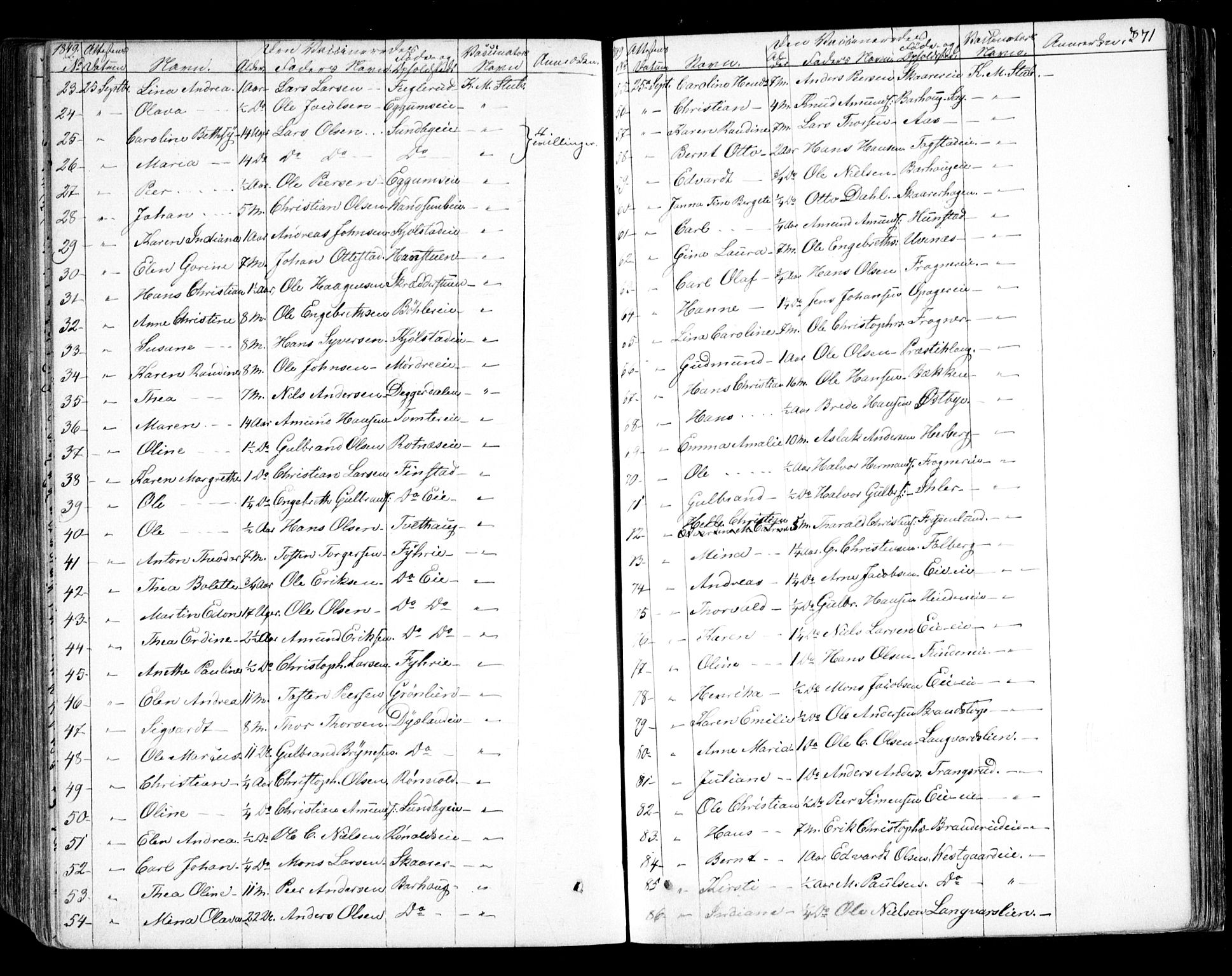 Nes prestekontor Kirkebøker, AV/SAO-A-10410/F/Fa/L0007: Parish register (official) no. I 7, 1846-1858, p. 371