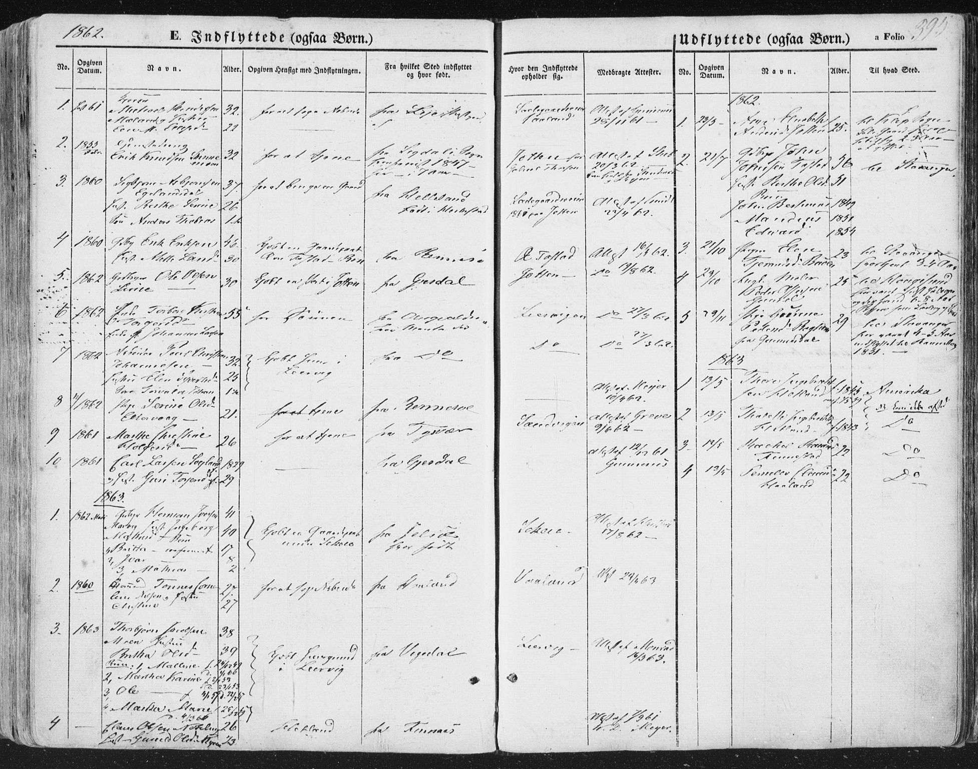 Hetland sokneprestkontor, AV/SAST-A-101826/30/30BA/L0002: Parish register (official) no. A 2, 1849-1869, p. 395