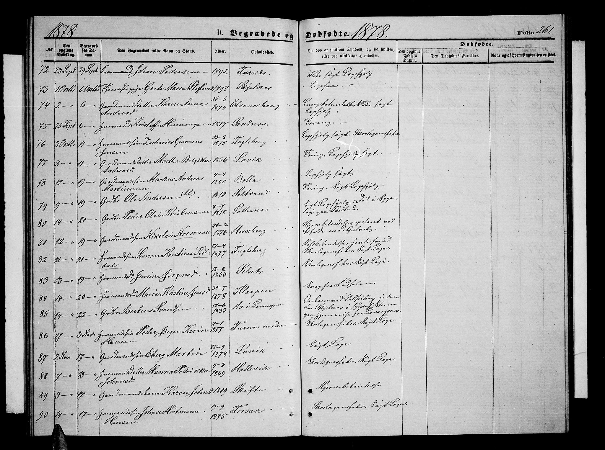 Ibestad sokneprestembete, AV/SATØ-S-0077/H/Ha/Hab/L0006klokker: Parish register (copy) no. 6, 1871-1879, p. 261