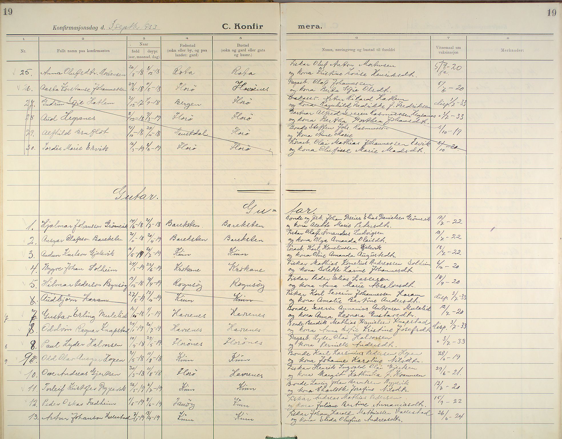 Kinn sokneprestembete, AV/SAB-A-80801/H/Haa/Haab/L0007: Parish register (official) no. B 7, 1926-1964, p. 19