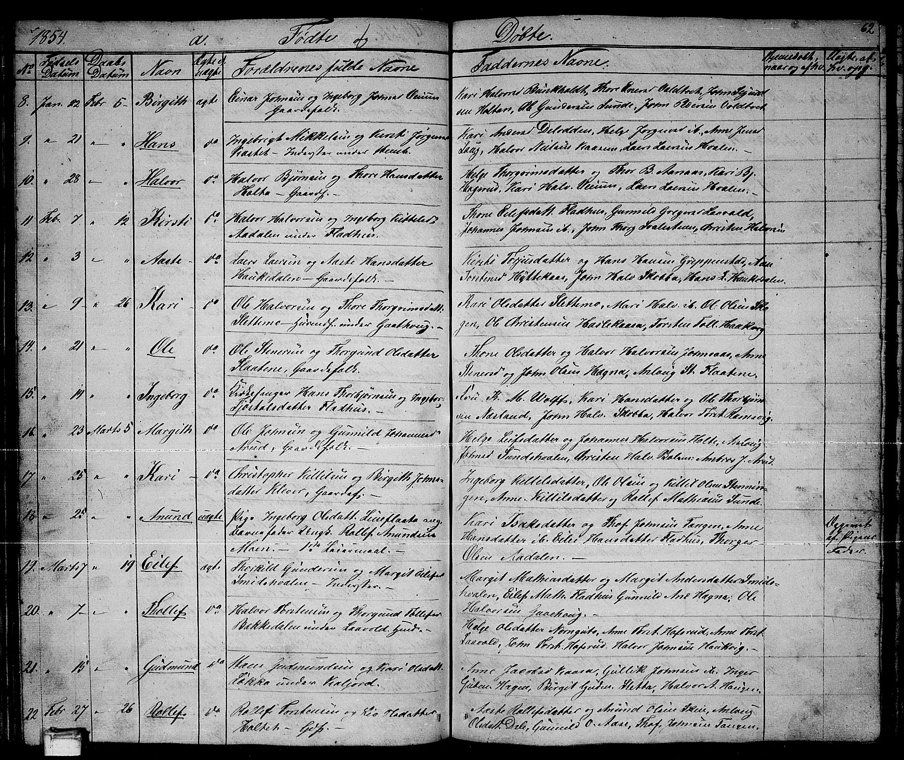 Sauherad kirkebøker, AV/SAKO-A-298/G/Ga/L0002: Parish register (copy) no. I 2, 1842-1866, p. 62