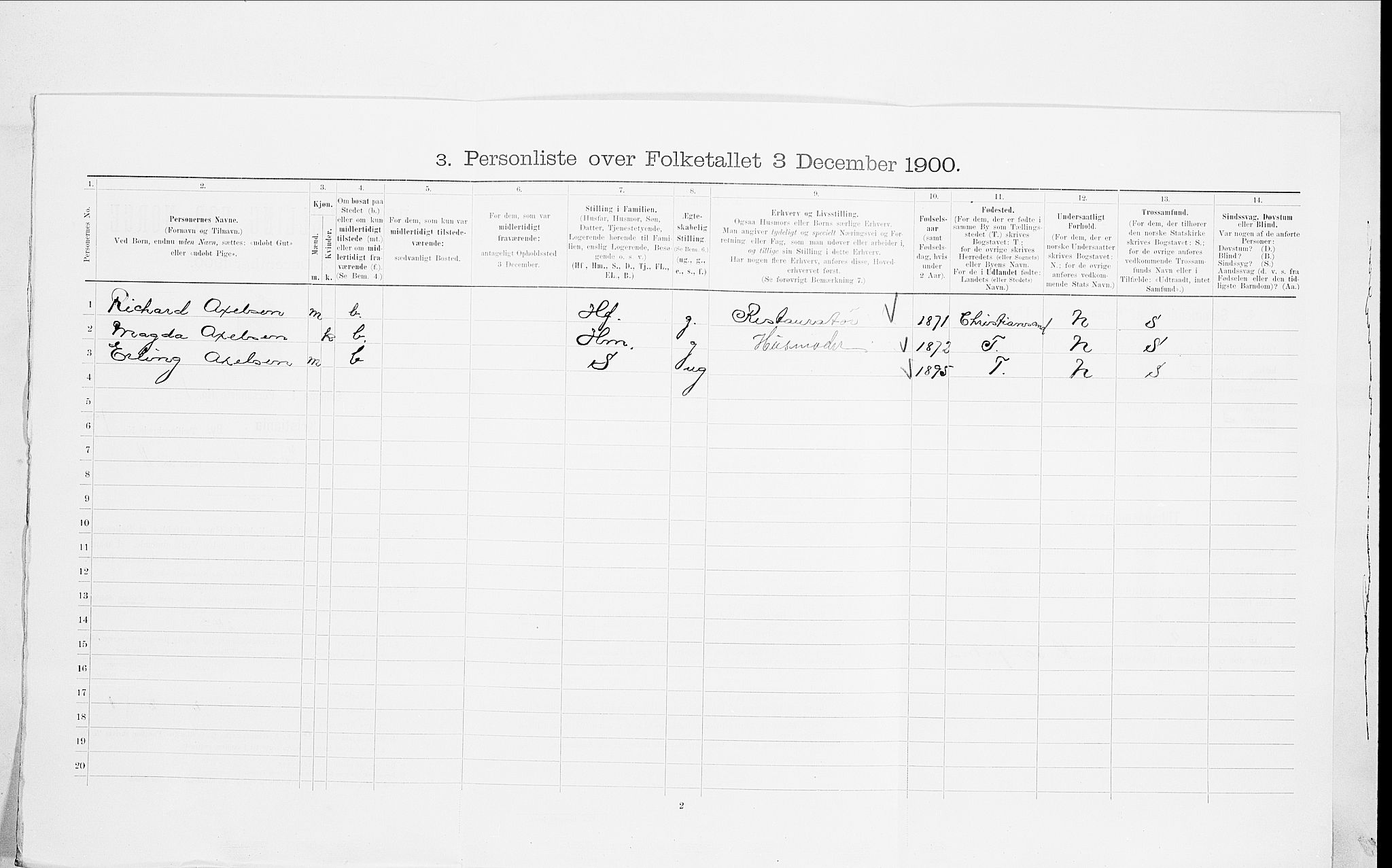 SAO, 1900 census for Kristiania, 1900, p. 103383