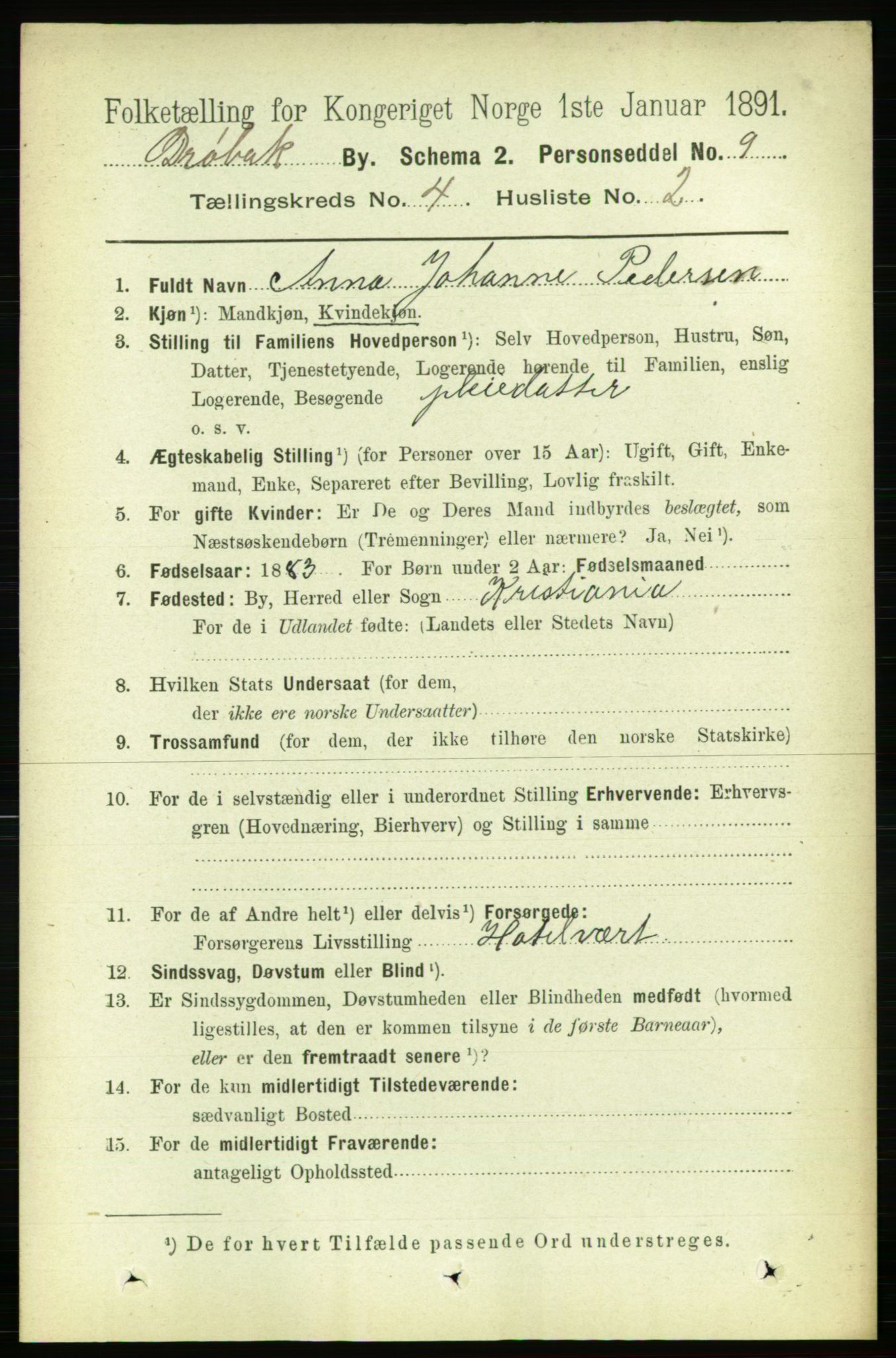 RA, 1891 census for 0203 Drøbak, 1891, p. 2539