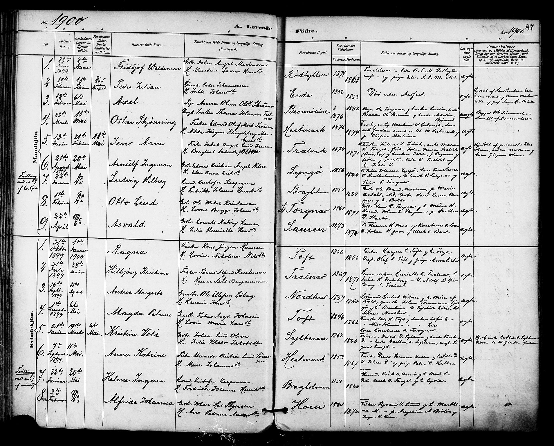 Ministerialprotokoller, klokkerbøker og fødselsregistre - Nordland, SAT/A-1459/813/L0200: Parish register (official) no. 813A10, 1886-1900, p. 87