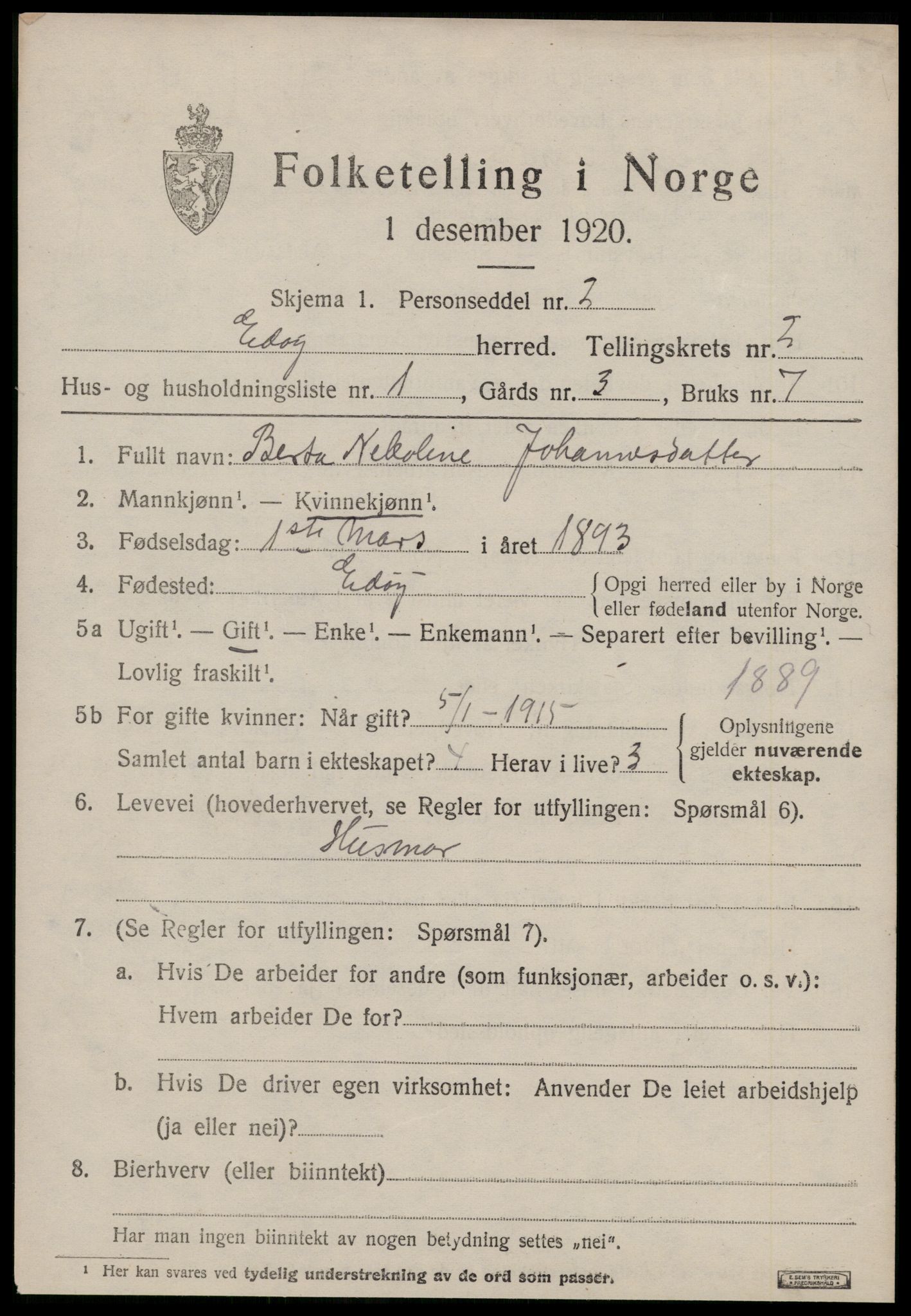 SAT, 1920 census for Edøy, 1920, p. 730