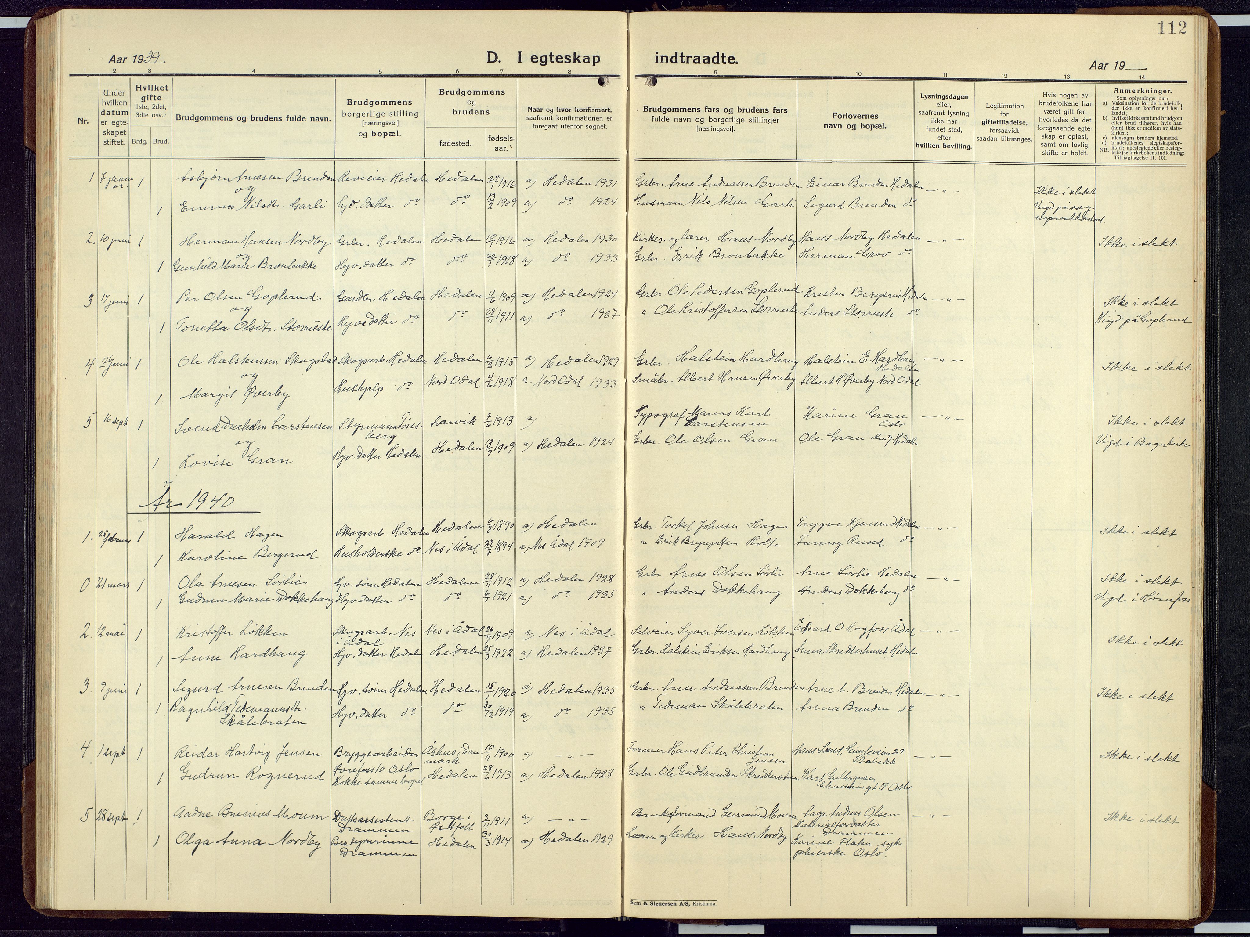 Sør-Aurdal prestekontor, SAH/PREST-128/H/Ha/Hab/L0012: Parish register (copy) no. 12, 1924-1956, p. 112