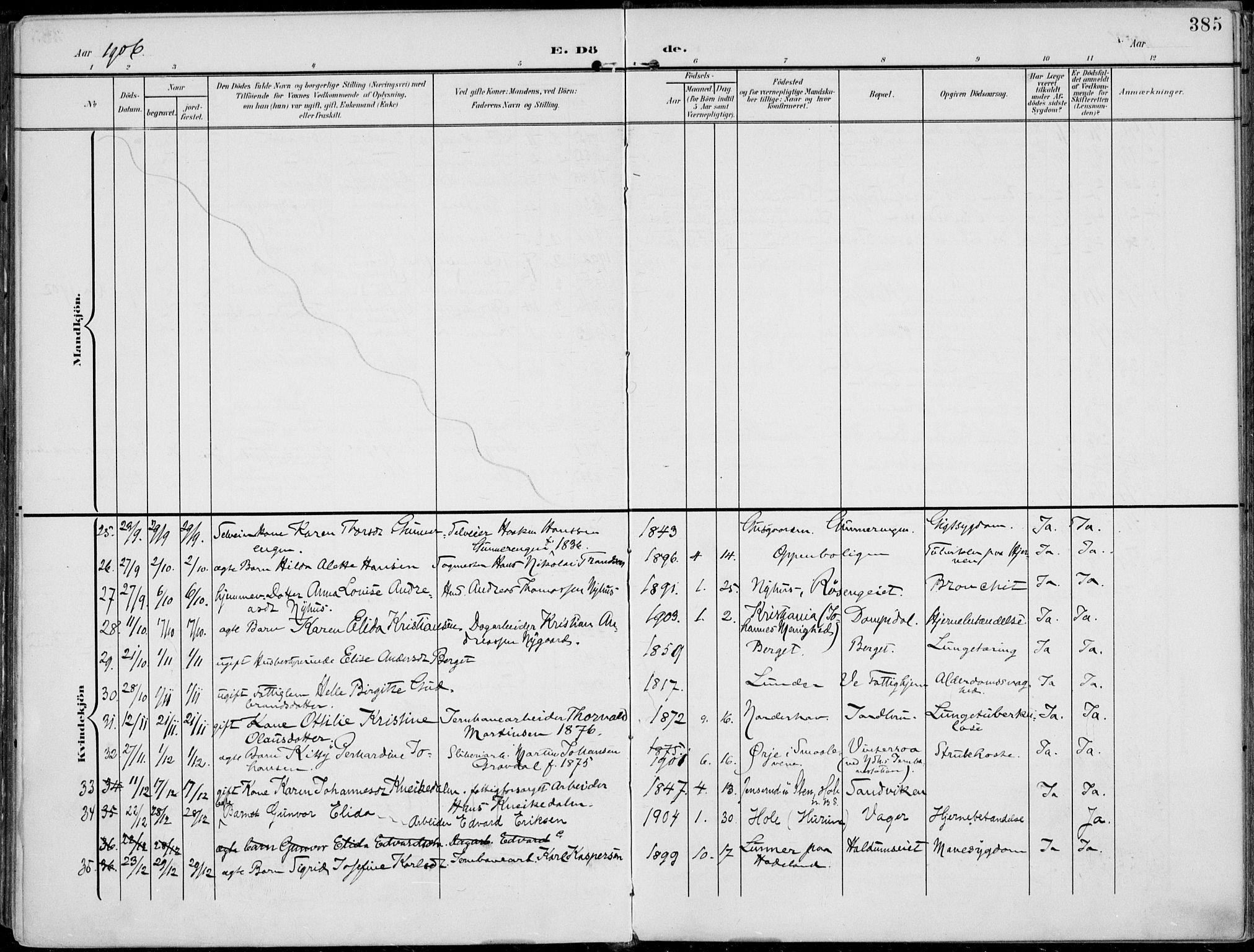 Norderhov kirkebøker, AV/SAKO-A-237/F/Fa/L0017: Parish register (official) no. 17, 1903-1919, p. 385