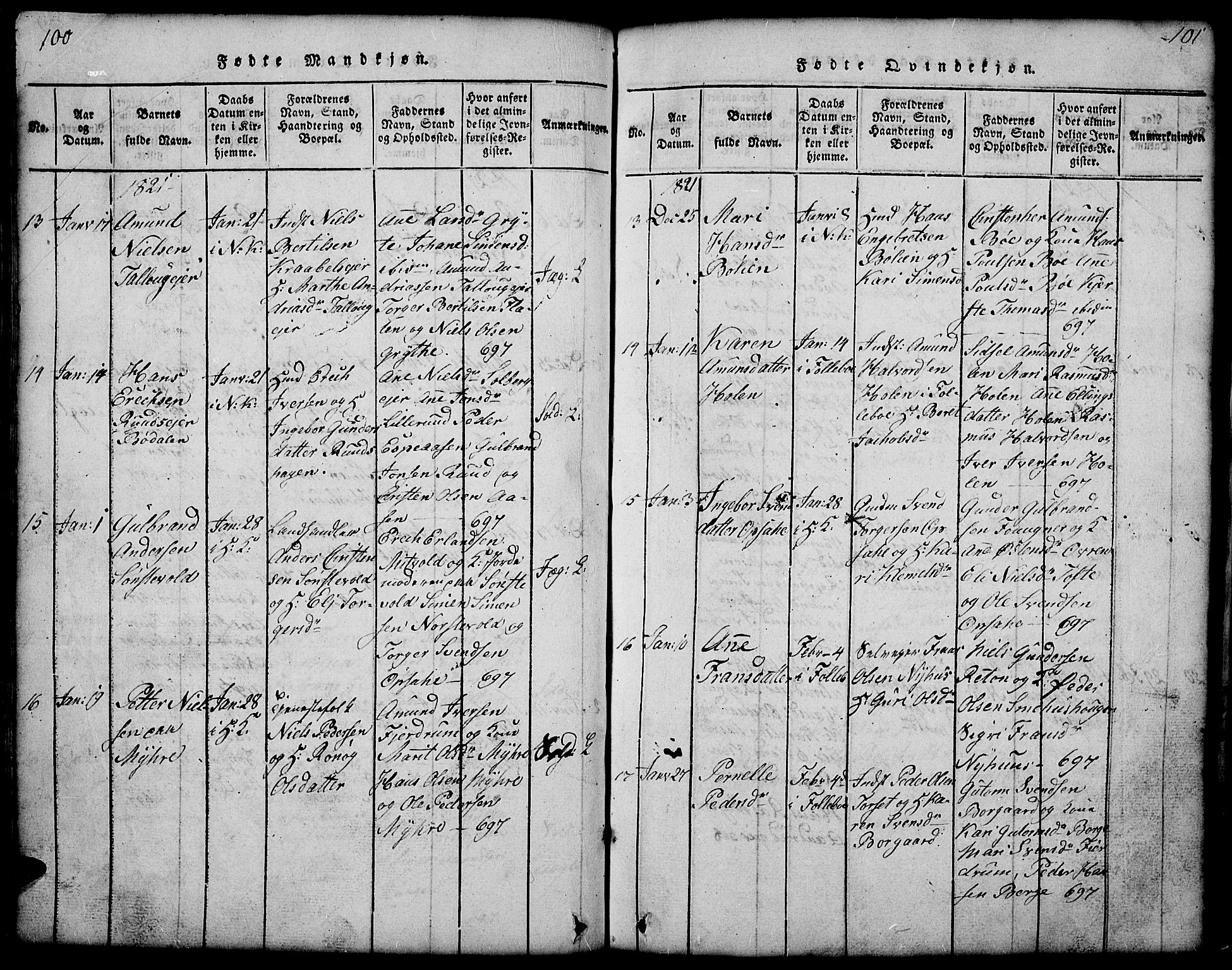 Gausdal prestekontor, SAH/PREST-090/H/Ha/Hab/L0001: Parish register (copy) no. 1, 1817-1848, p. 100-101