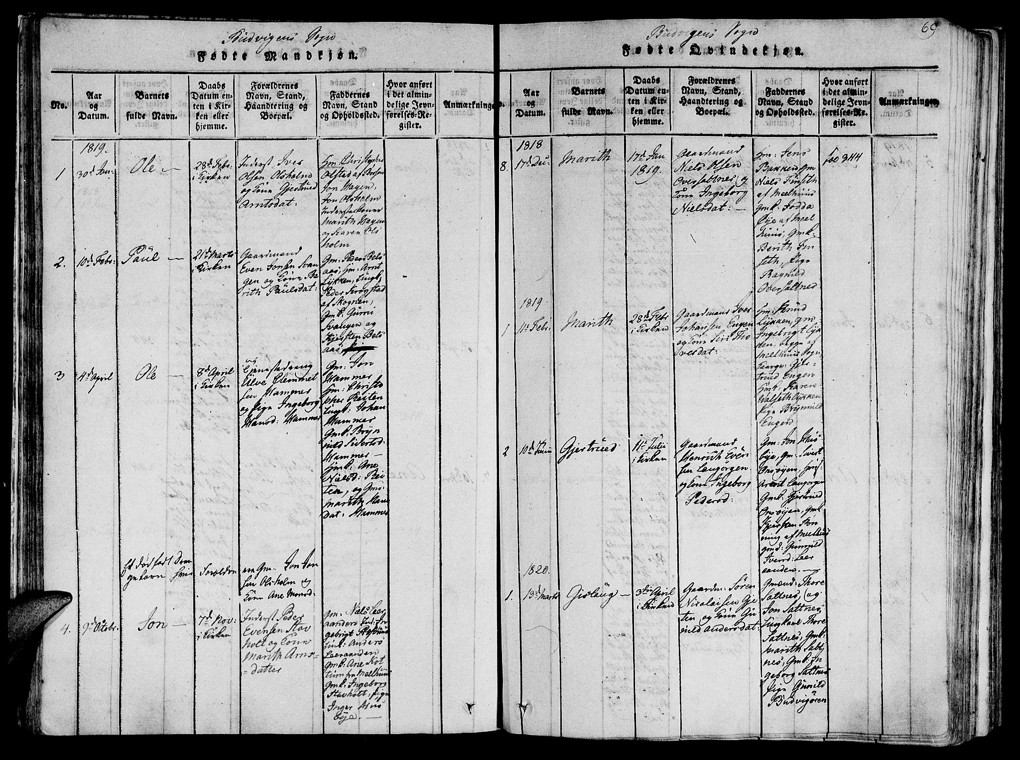 Ministerialprotokoller, klokkerbøker og fødselsregistre - Sør-Trøndelag, SAT/A-1456/612/L0373: Parish register (official) no. 612A06 /2, 1816-1828, p. 69