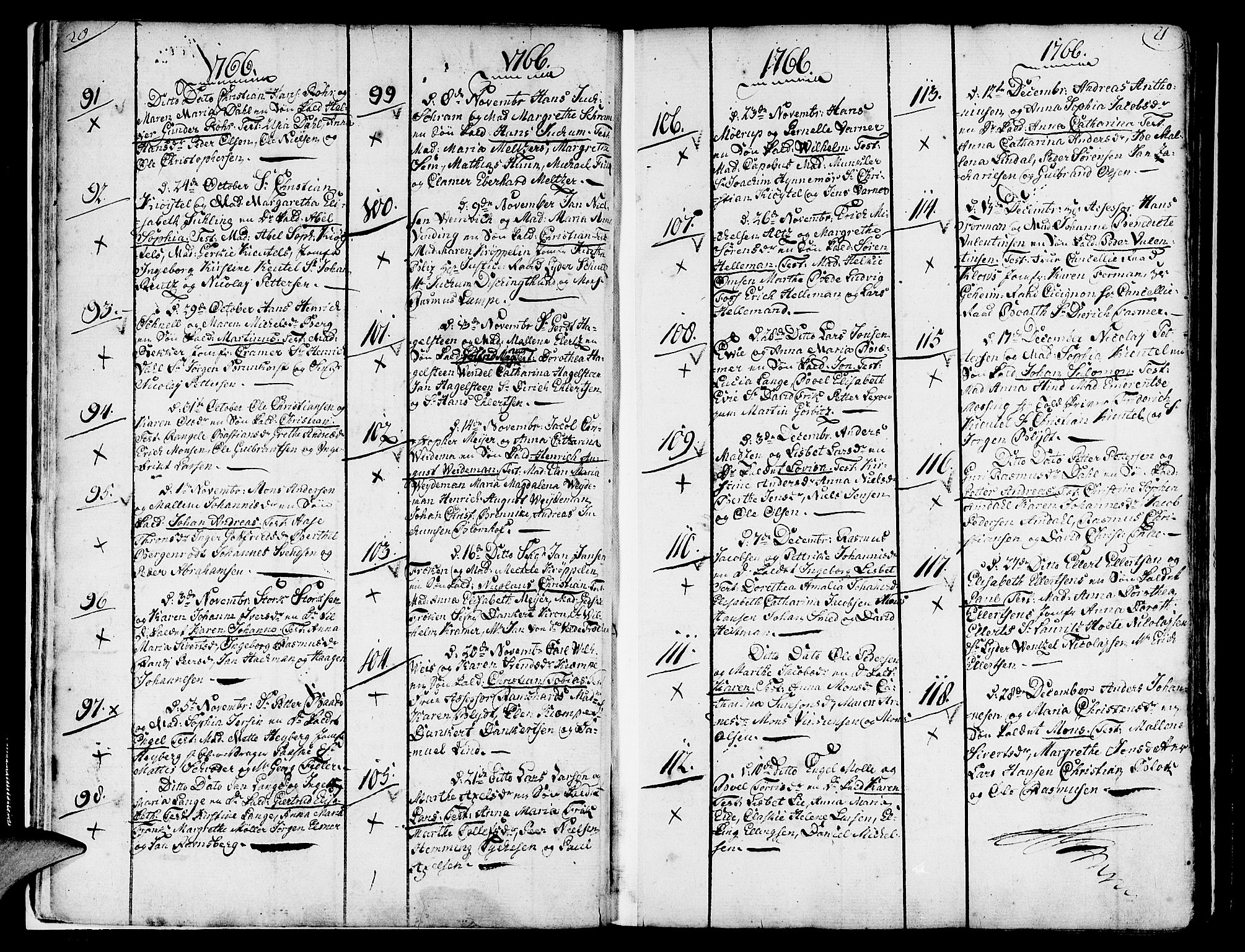 Nykirken Sokneprestembete, SAB/A-77101/H/Haa/L0004: Parish register (official) no. A 4, 1765-1775, p. 20-21